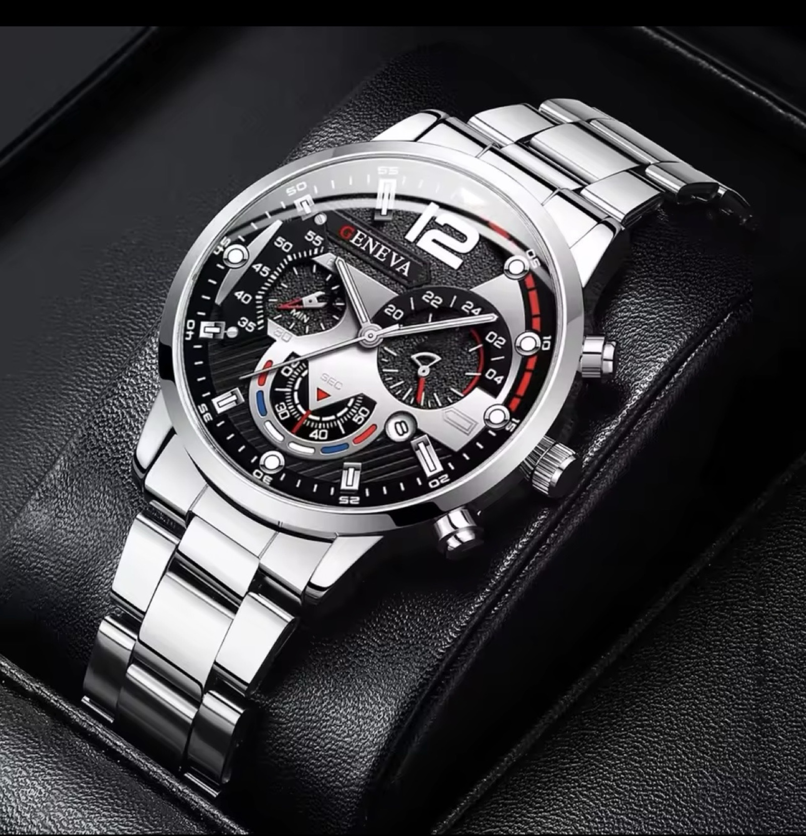Geneva Men's Stainless Steel Chronograph Watch Silver, Gold & Black