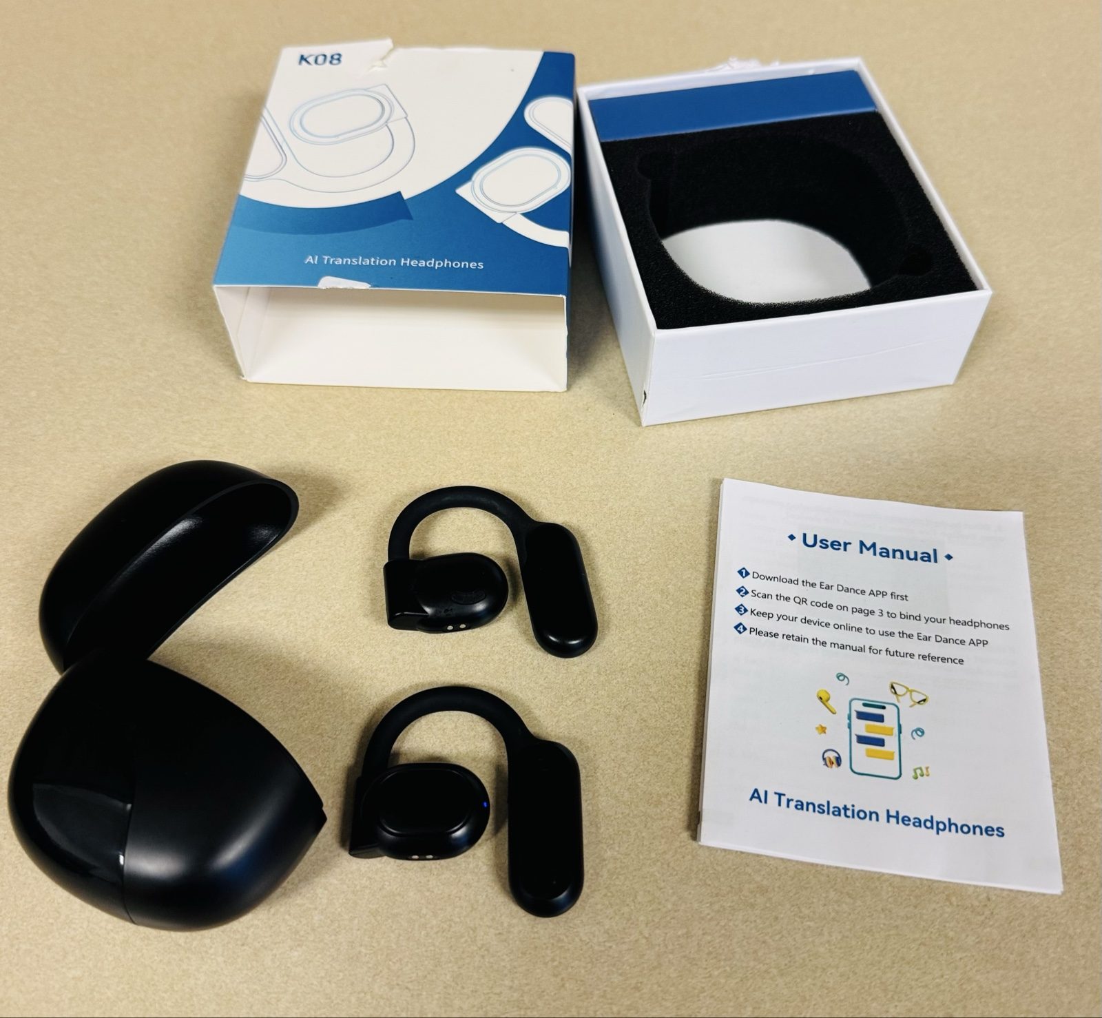 K08 Black AI Translation Headphones Wireless Earbuds image 3