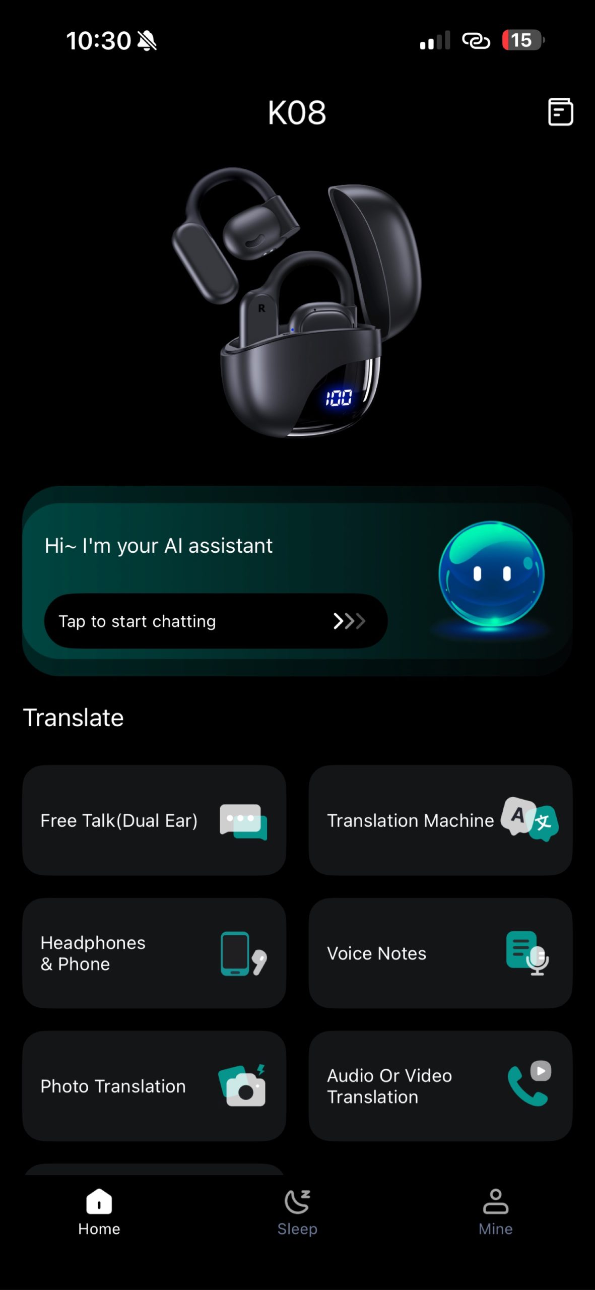 K08 Black AI Translation Headphones Wireless Earbuds image 6