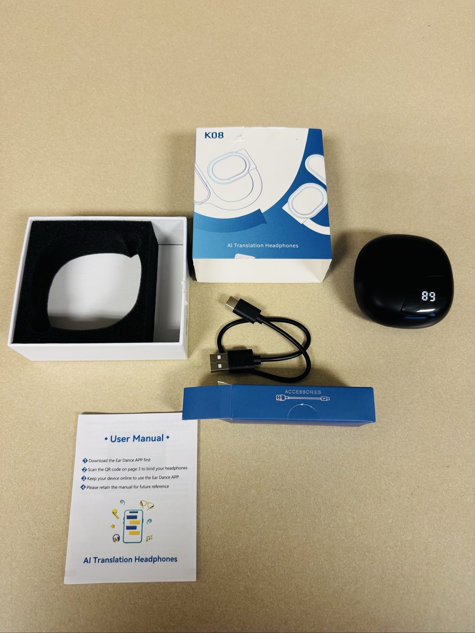 K08 Black AI Translation Headphones Wireless Earbuds image 7