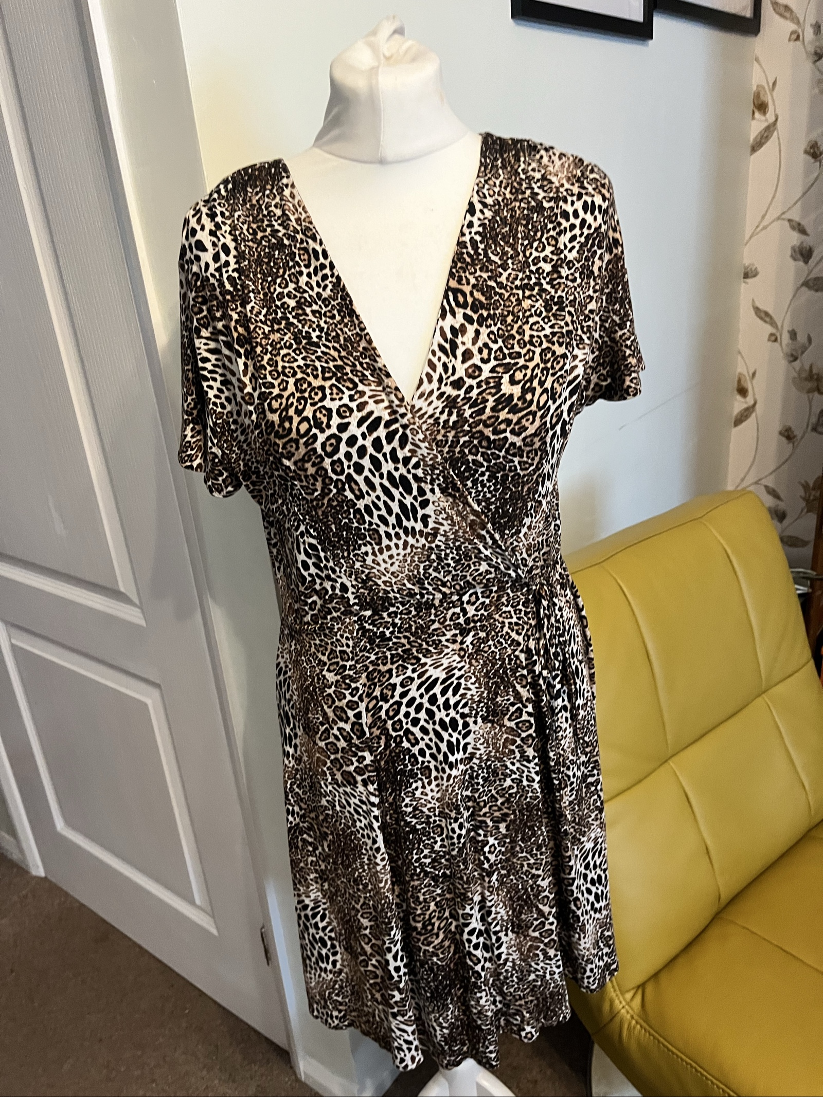 French Connection Brown & Black Animal Print Wrap Dress Medium
