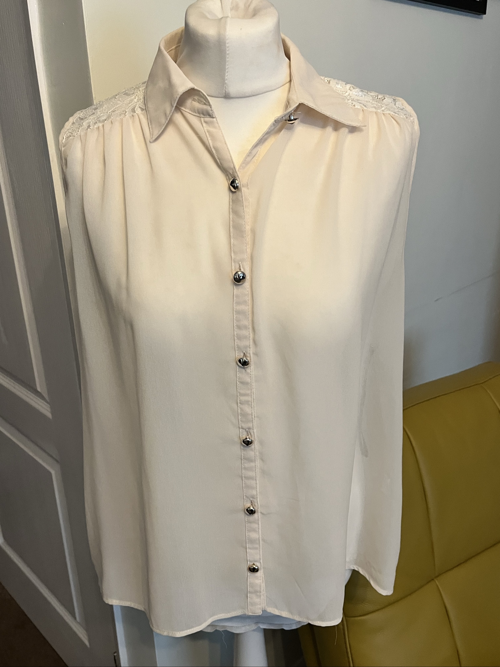 TFNC Cream Lace Detail Sleeveless Shirt Blouse UK 10