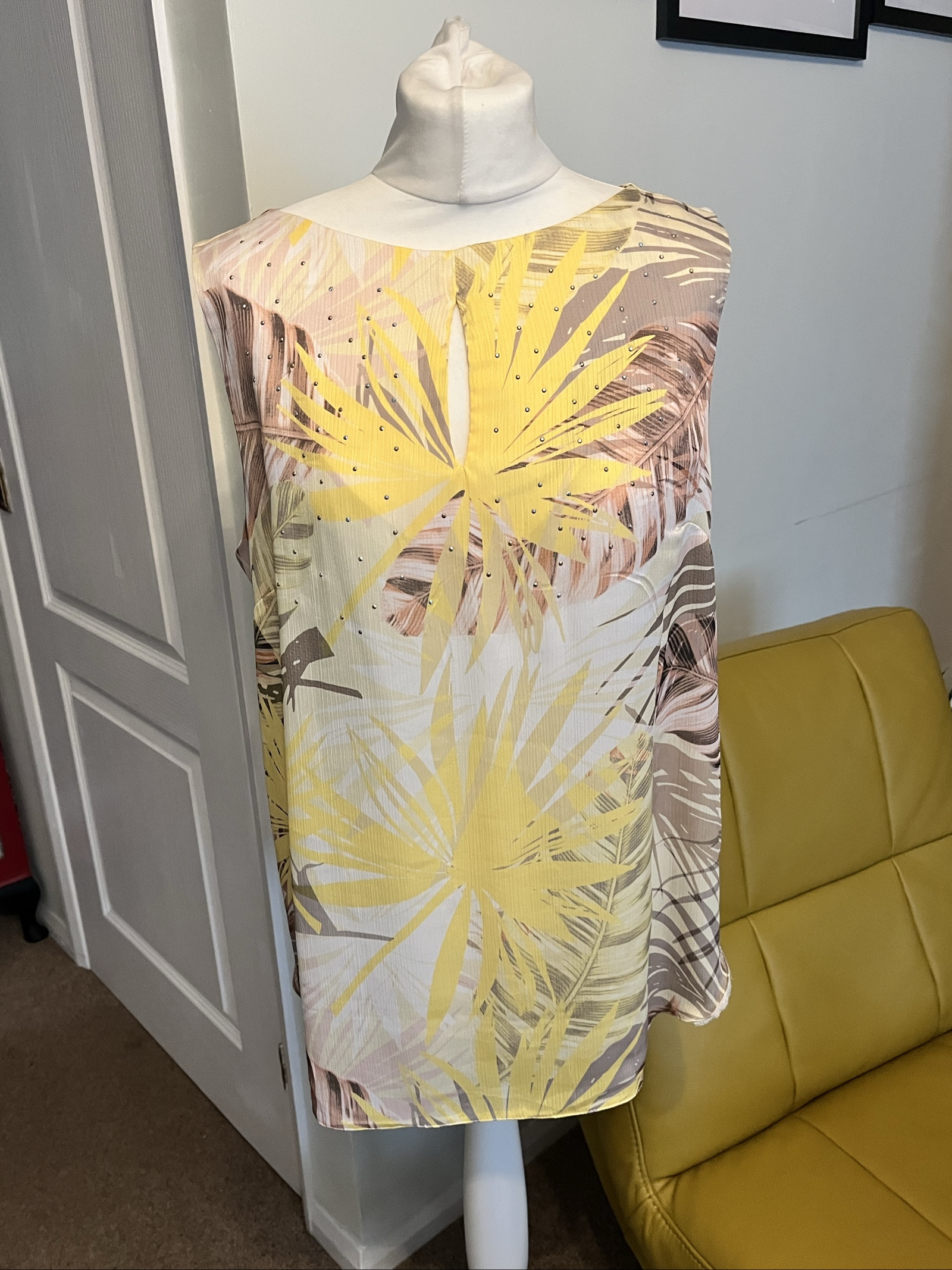 Wallis Yellow & Brown Floral Sleeveless Top UK 14 Polyester
