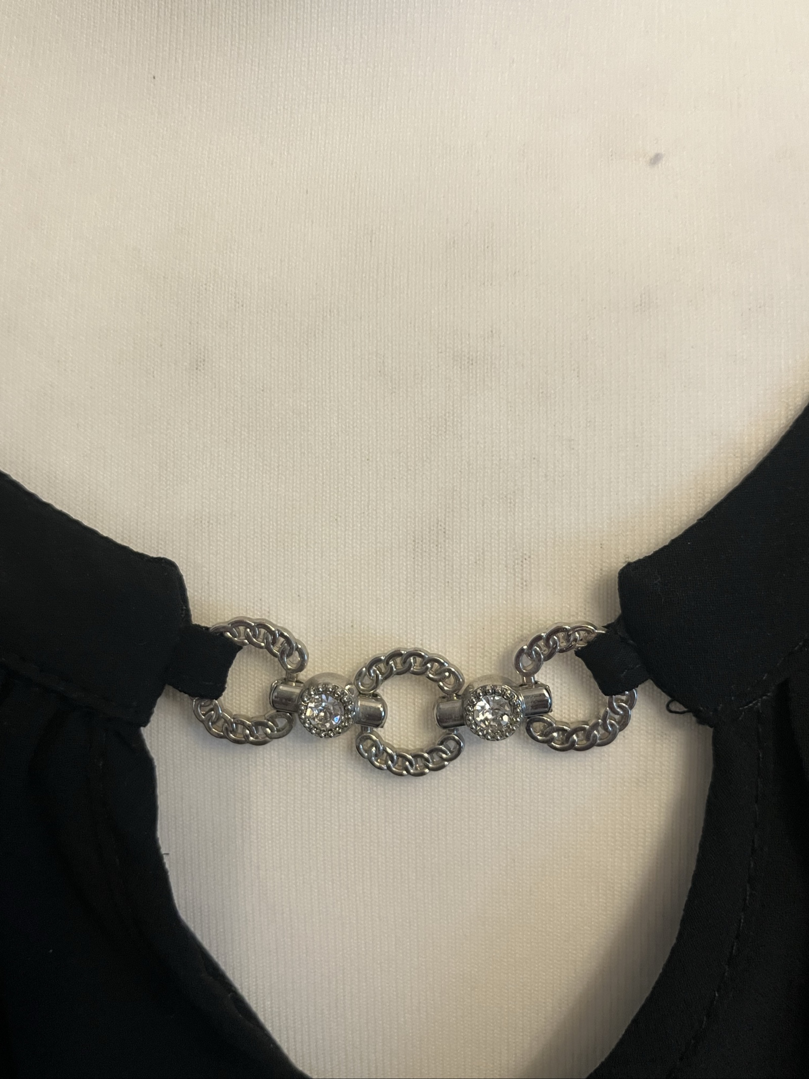 Billie & Blossom Black Sheer Sleeve Top UK 12 Crystal Chain Detail image 2
