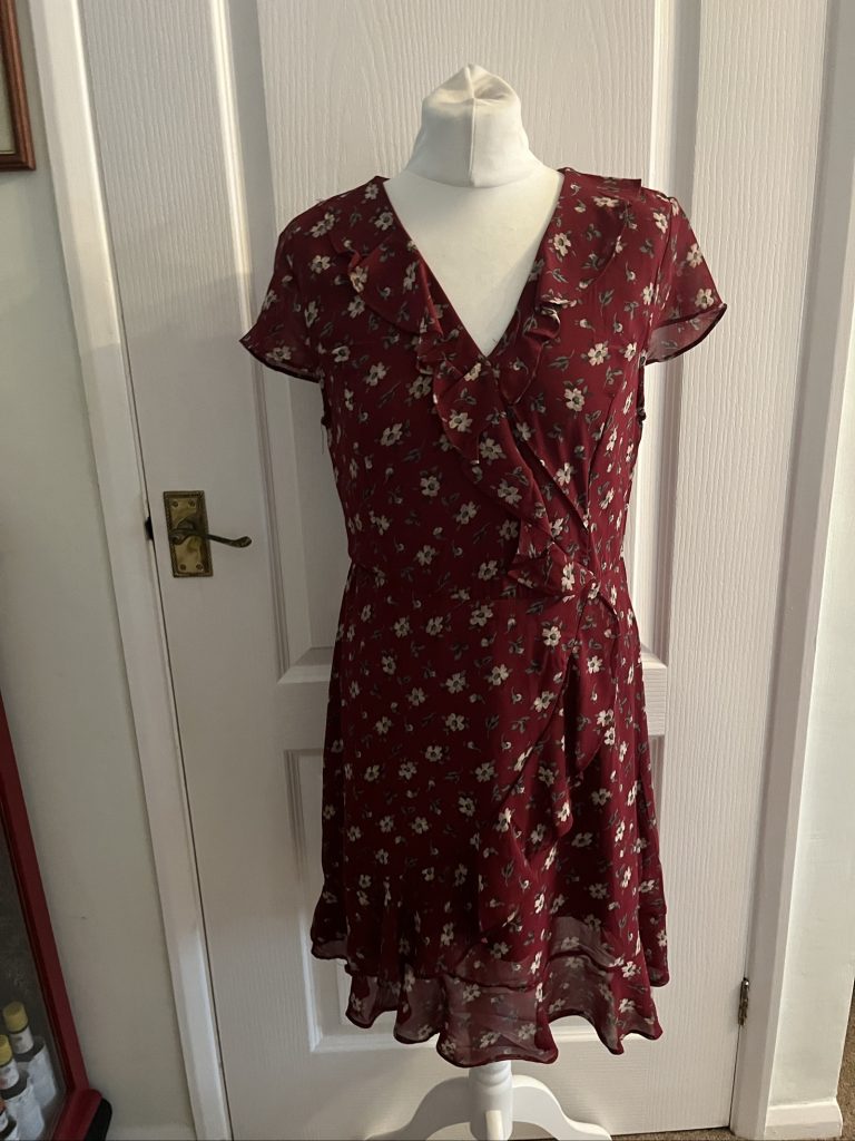 Solo Burgundy Floral Ruffle Wrap Dress UK 14