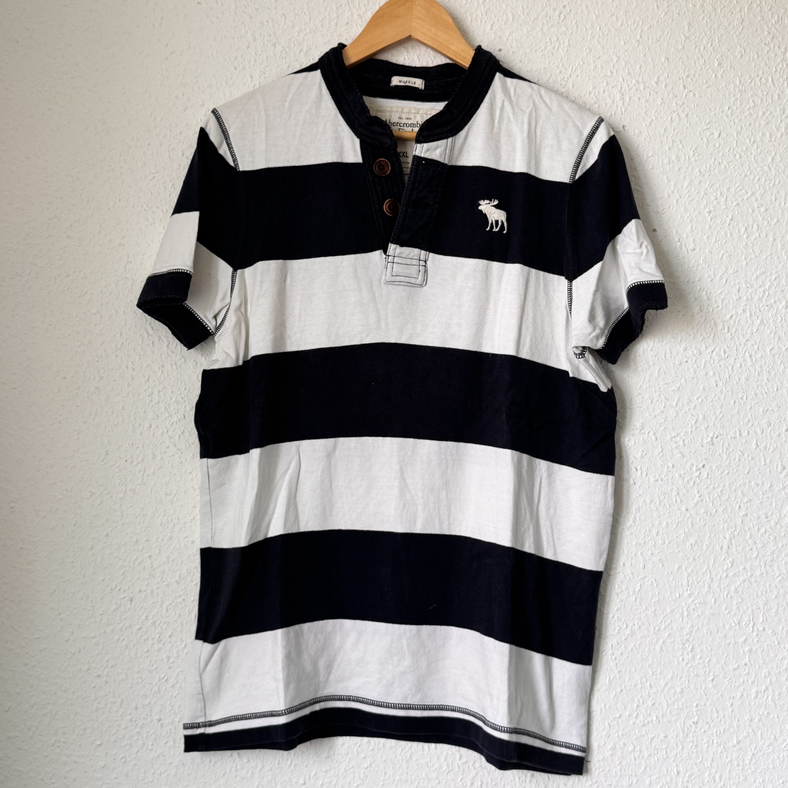 Abercrombie & Fitch Black & White Stripe Muscle Fit Polo XXL 2403