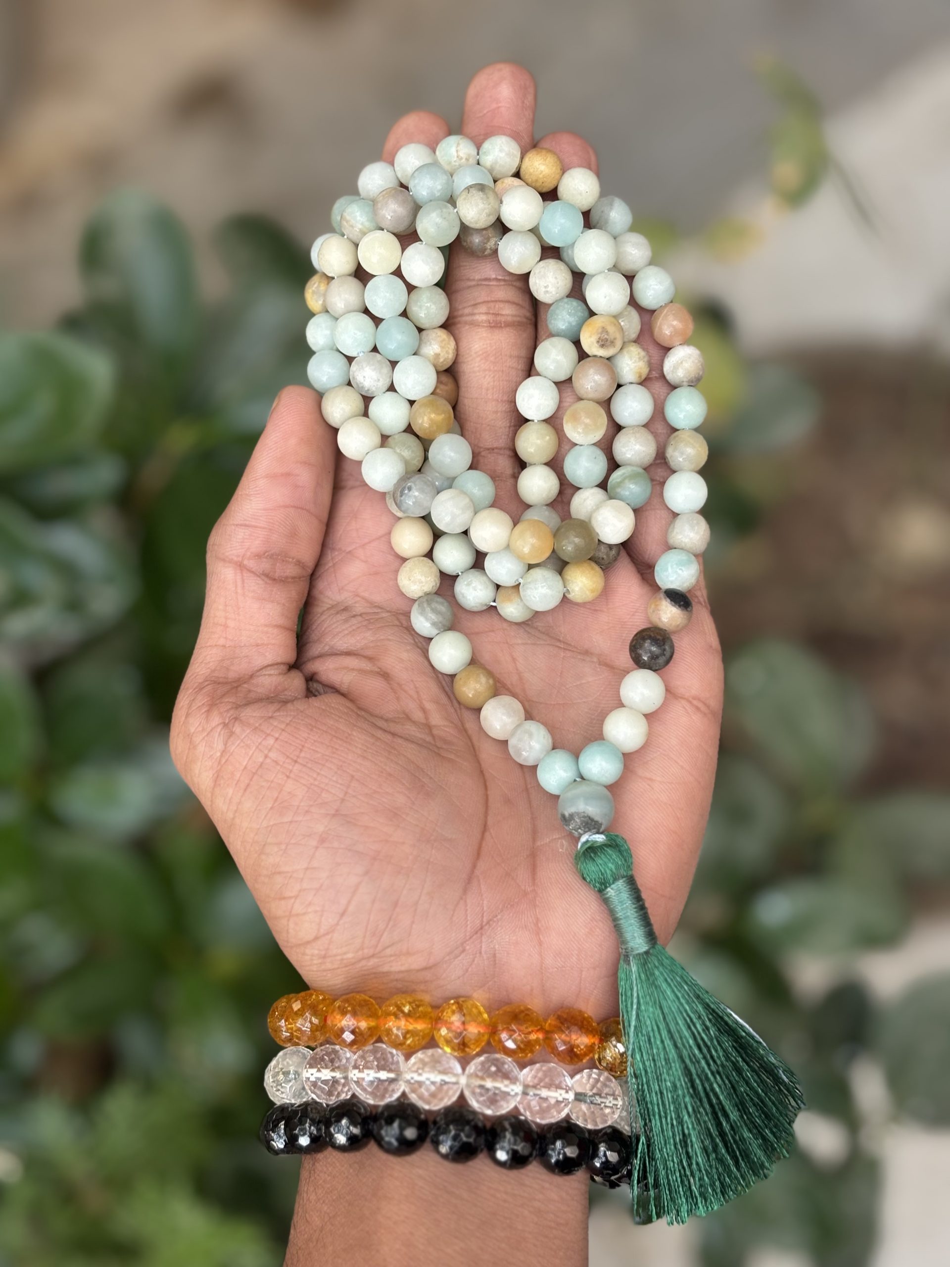 Amazonite Multi-Stone Jap Mala Necklace – 108 Beads for Meditation, Healing & Emotional Balance