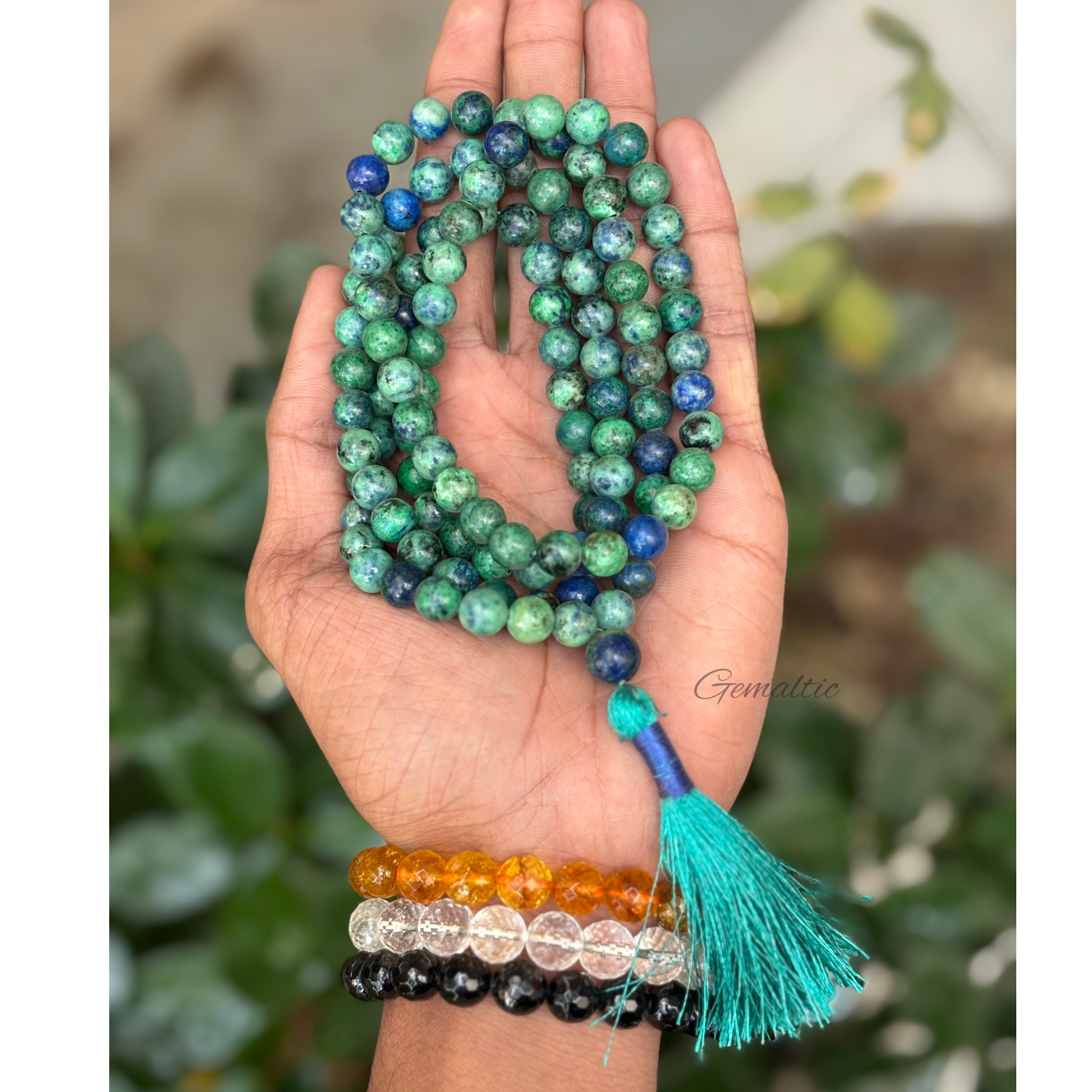 Azurite Jap Mala Necklace – 108 Beads for Meditation & Healing