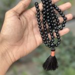 Black Beaded Tassel Necklace Handmade Adjustable