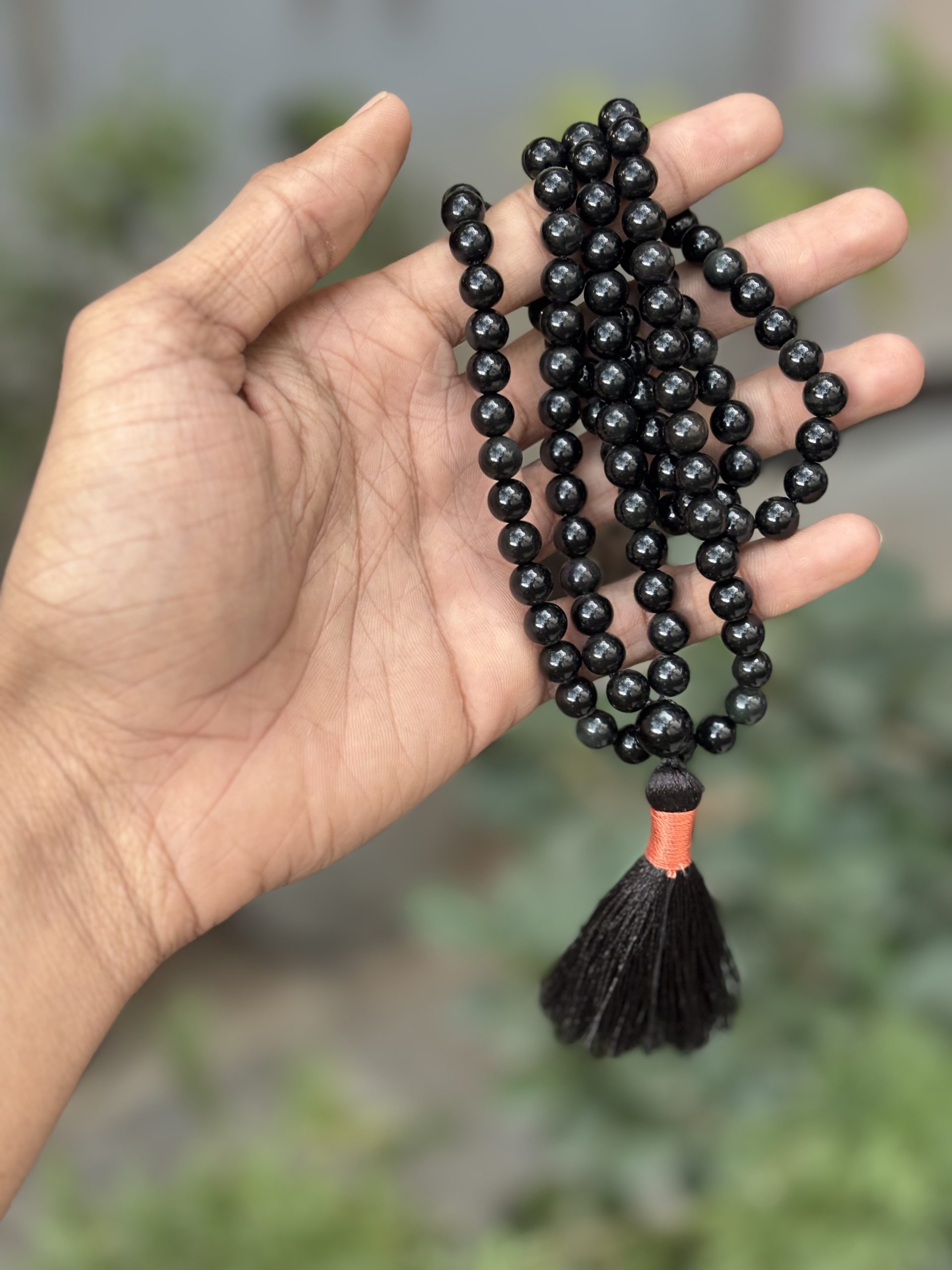 Black Tourmaline Jap Mala Necklace – 108 Beads for Protection & Meditation