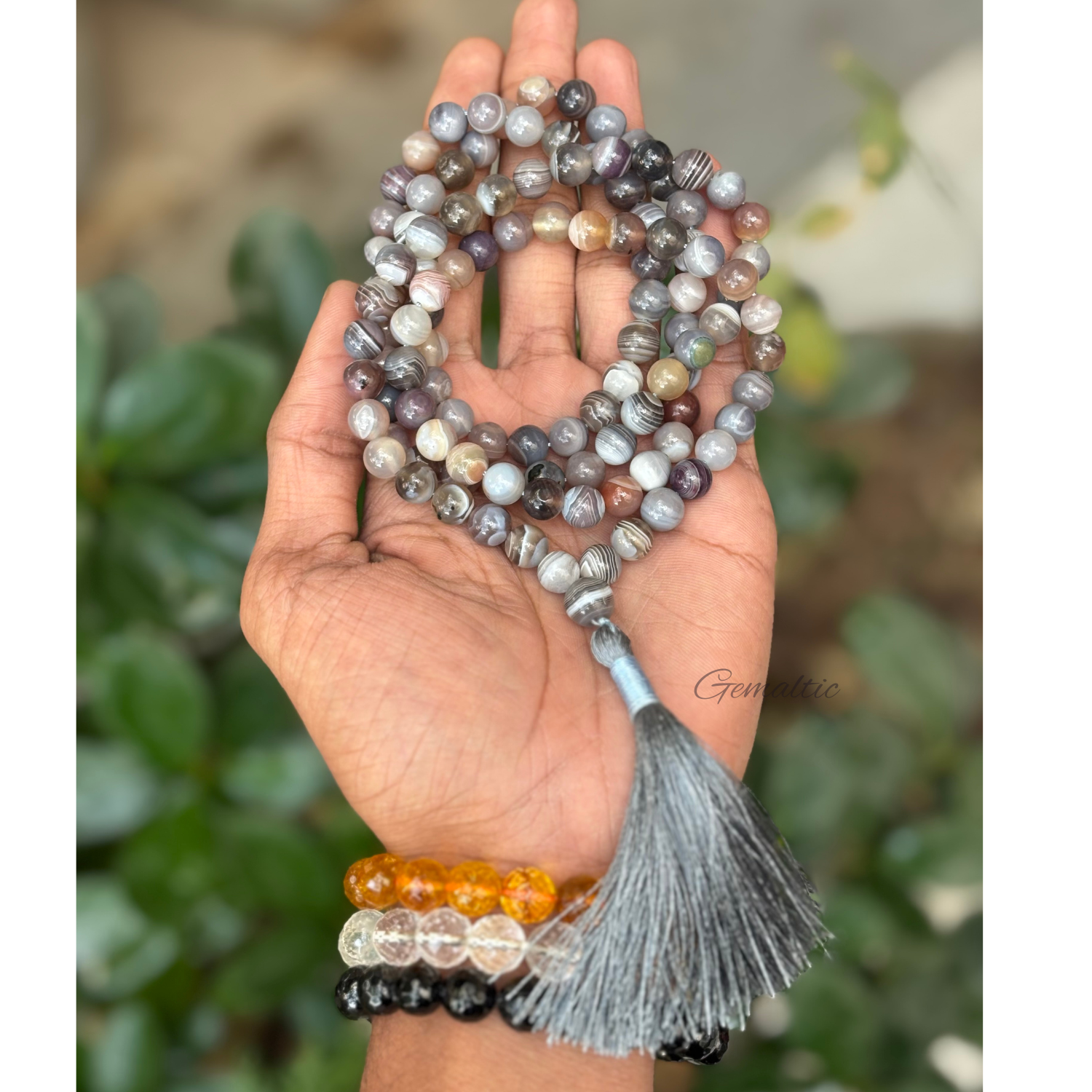 Botswana Agate Jap Mala Necklace – 108 Beads for Balance & Meditation