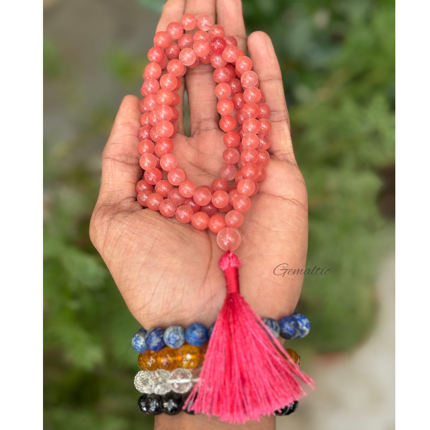 Cherry Quartz Jap Mala Necklace – 108 Beads for Love & Meditation