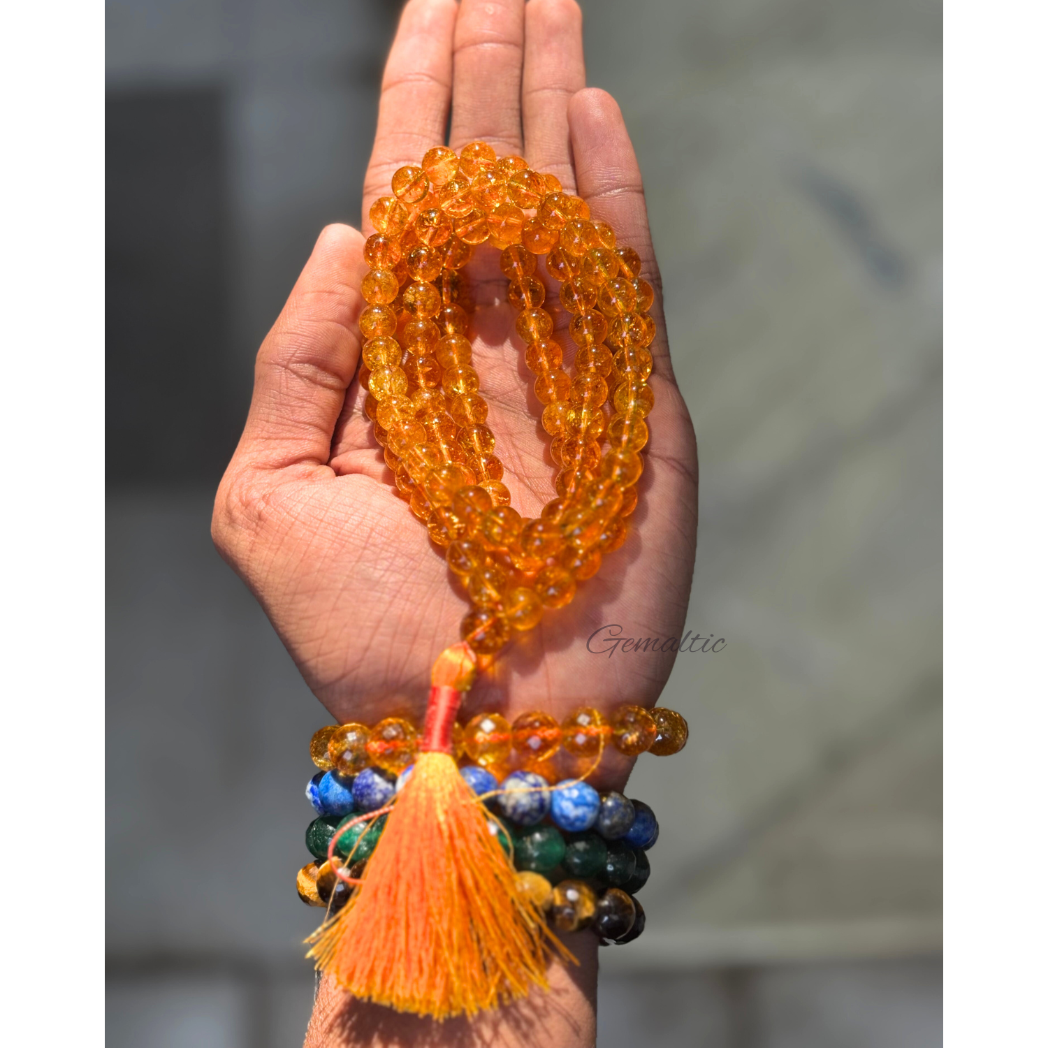 Citrine Jap Mala Necklace – 108 Beads for Prosperity & Meditation