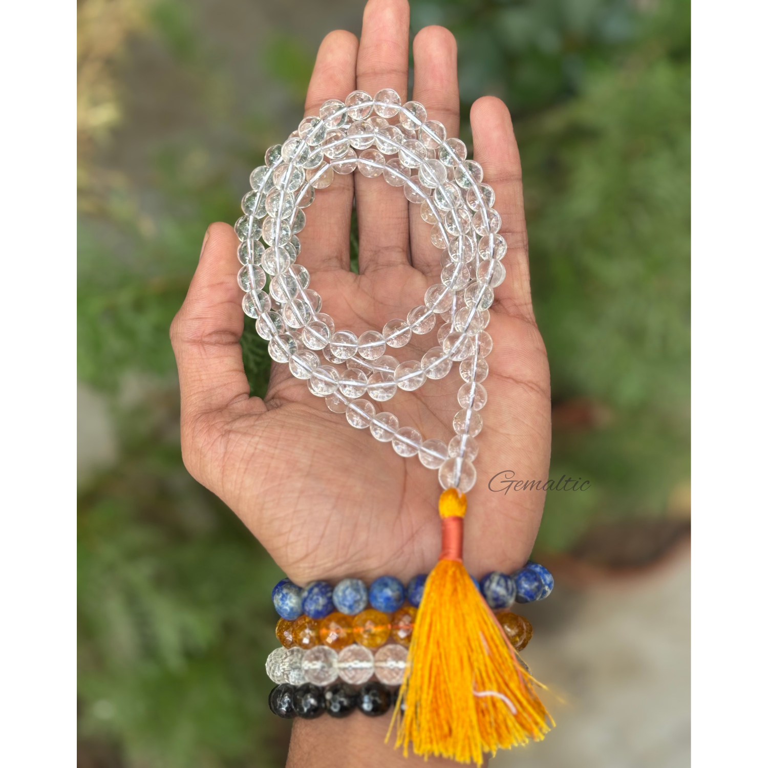 Clear Quartz Jap Mala Necklace – 108 Beads for Healing & Meditation