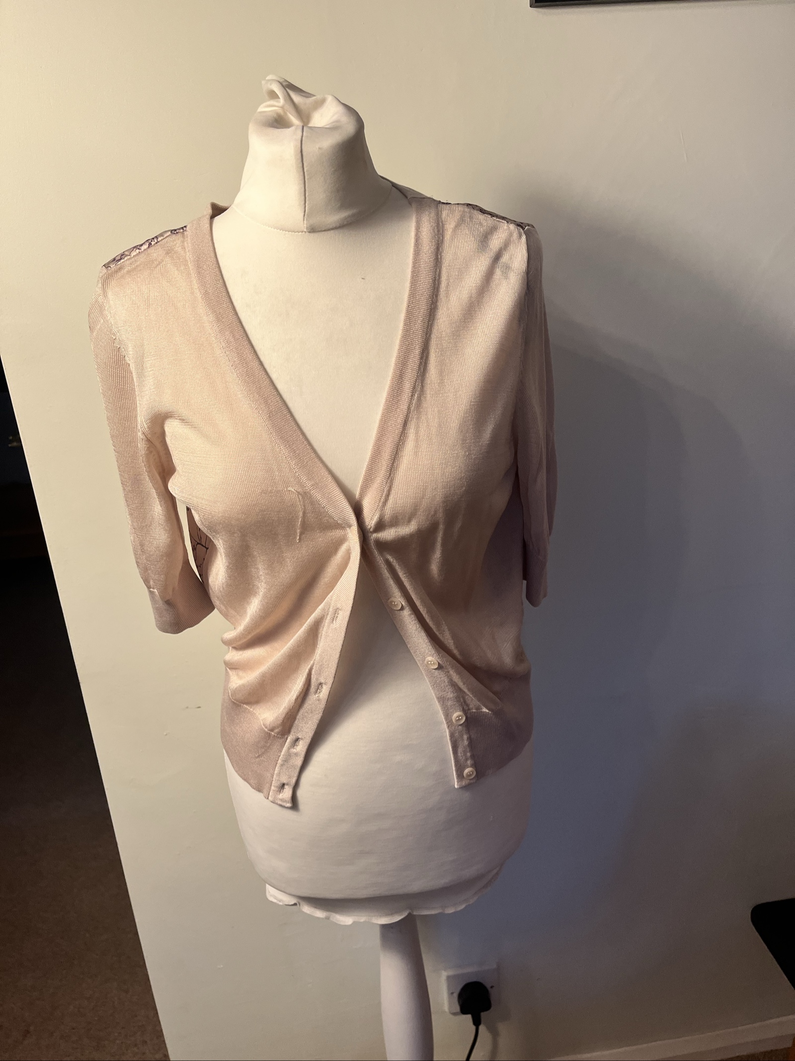 H&M Pale Pink & Purple Floral Silk Back Cardigan Small
