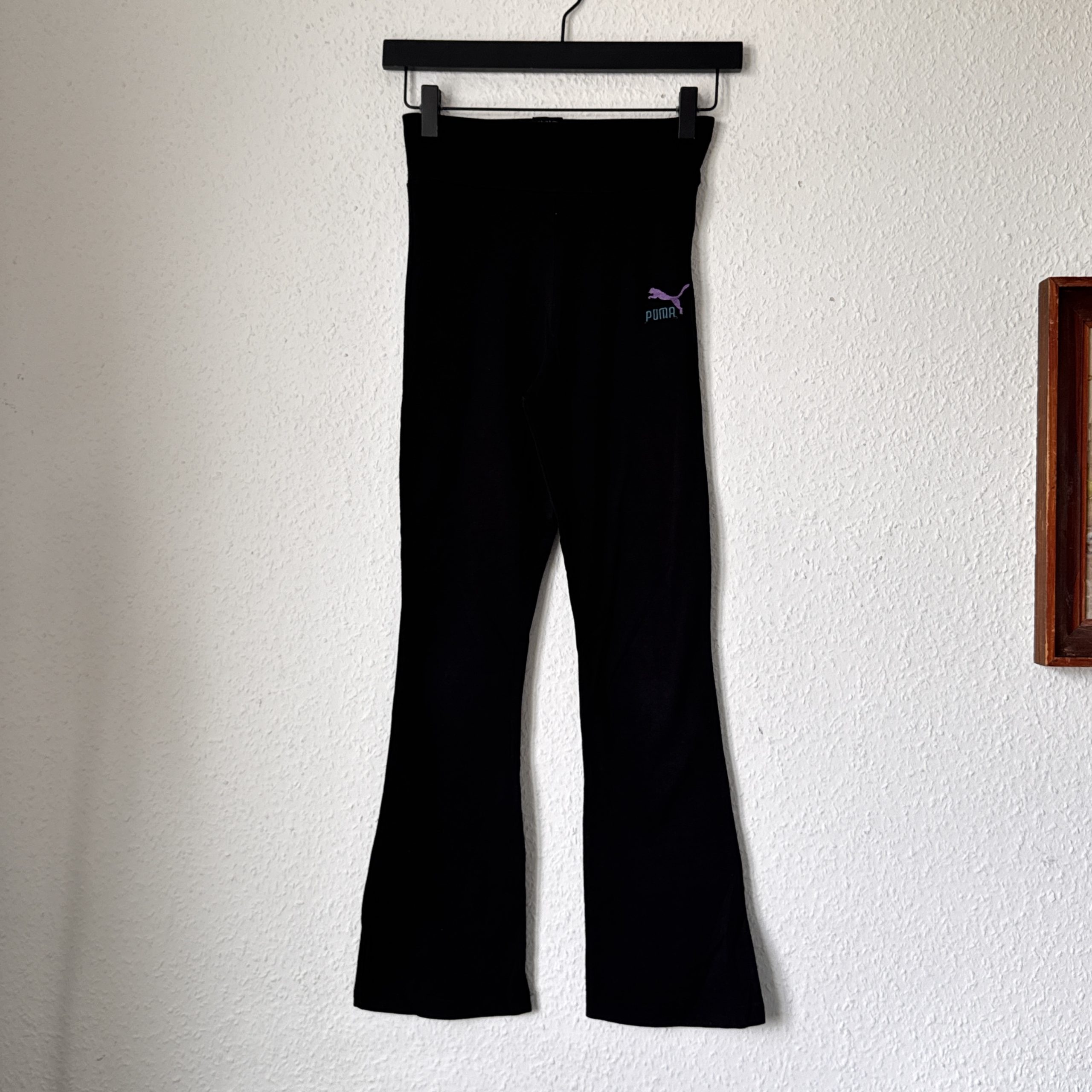 Puma Black Flared Leggings M with Purple & Blue Logo 2463