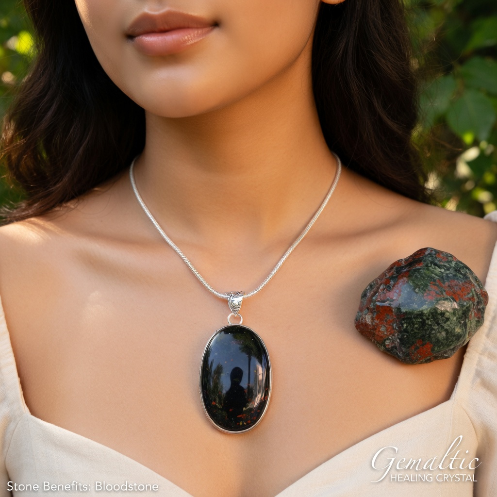 Bloodstone Pendant with Chain – Lab Certified Natural Healing Crystal Necklace