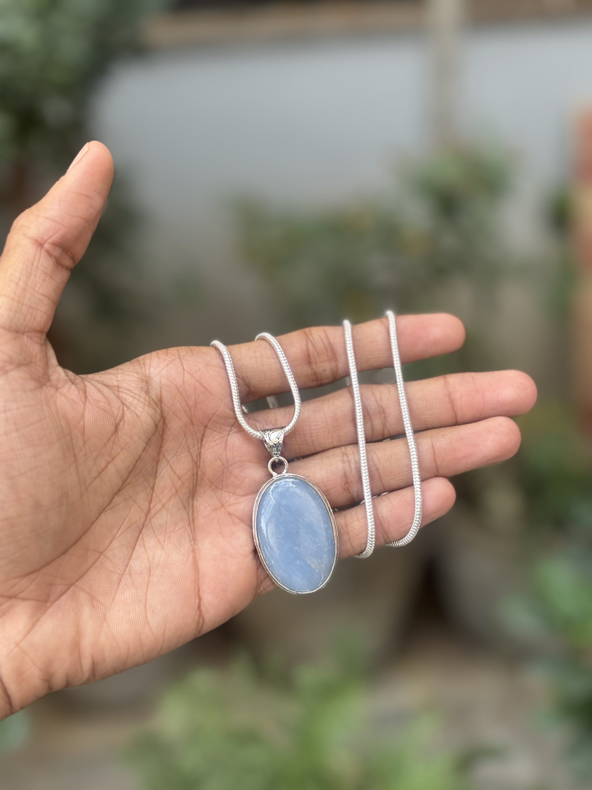 Blue Angelite Pendant with Chain – Lab Certified Natural Healing Crystal Necklace image 2