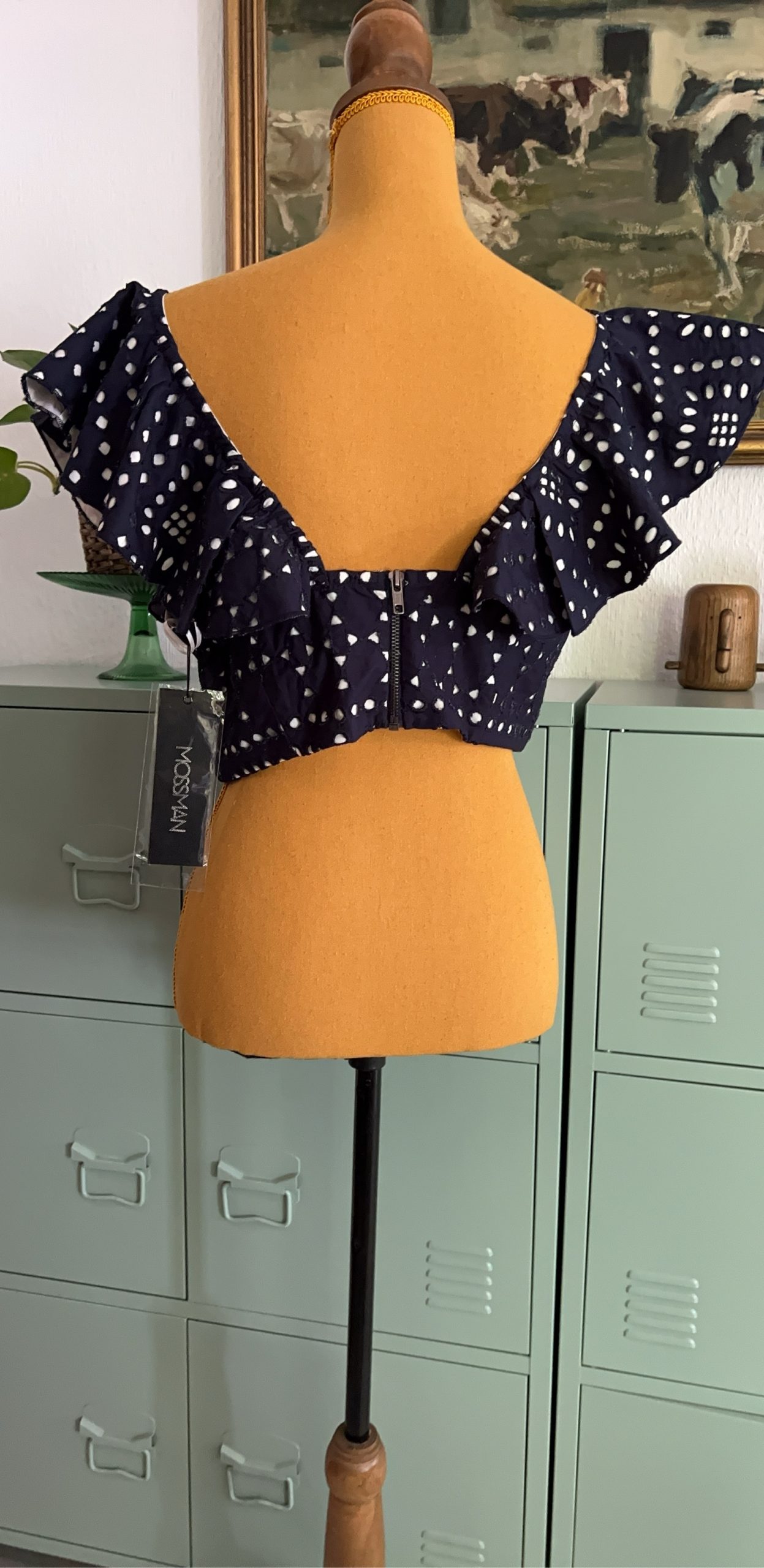 Mossman Navy & White Polka Dot Ruffle Crop Top image 4