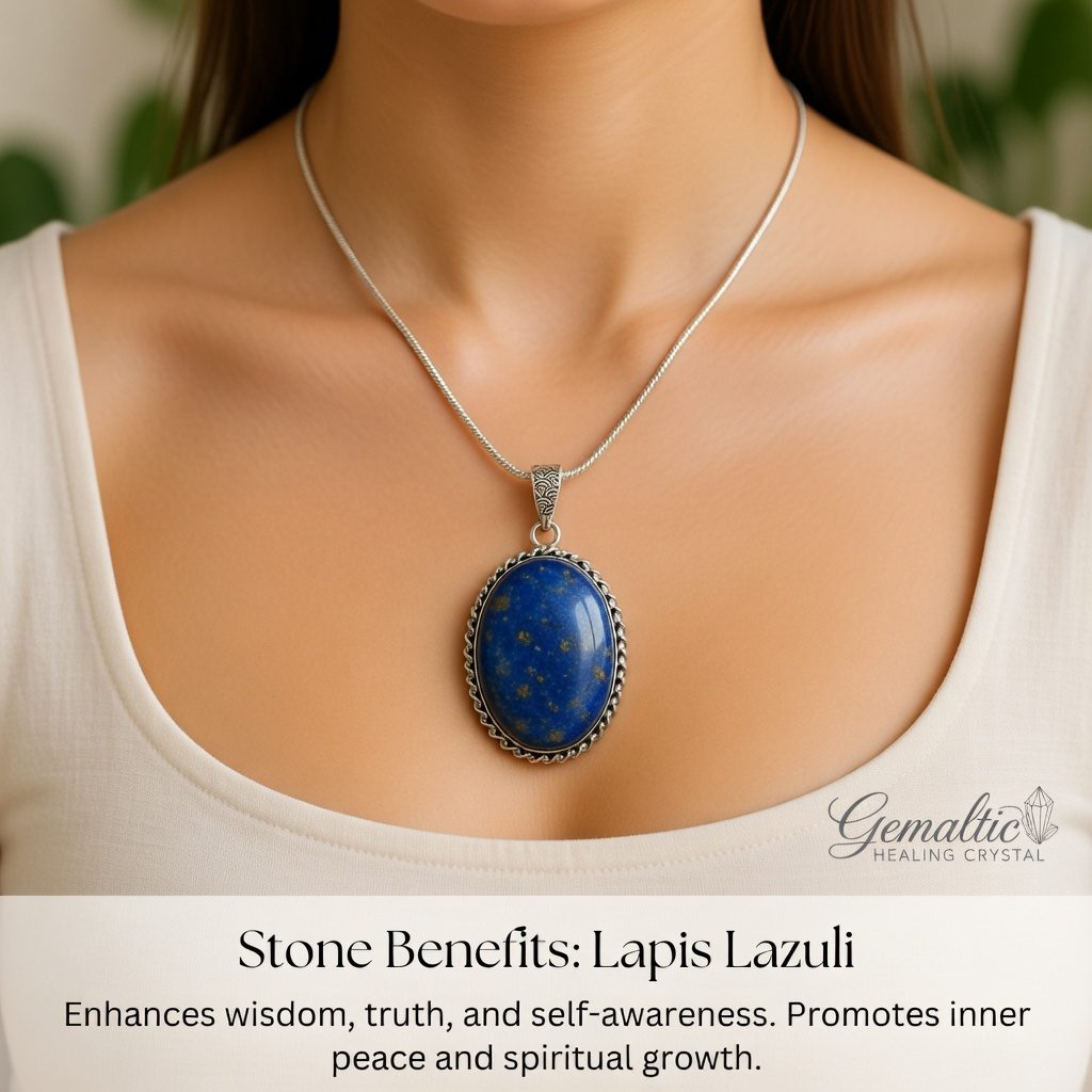 Lapis Lazuli Pendant with Chain – Lab Certified Natural Healing Crystal Necklace