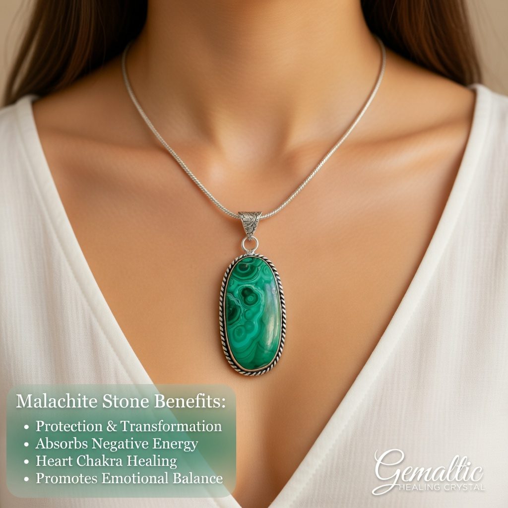 Malachite Pendant with Chain – Lab Certified Natural Healing Crystal Necklace