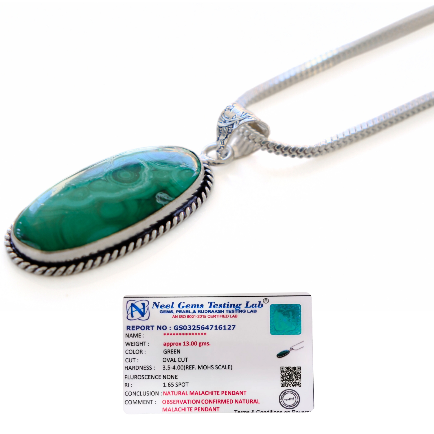 Malachite Pendant with Chain – Lab Certified Natural Healing Crystal Necklace image 3