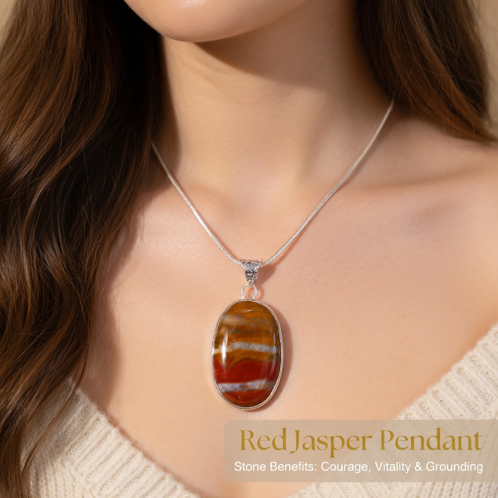 Red Jasper Pendant with Chain – Lab Certified Natural Healing Crystal Necklace