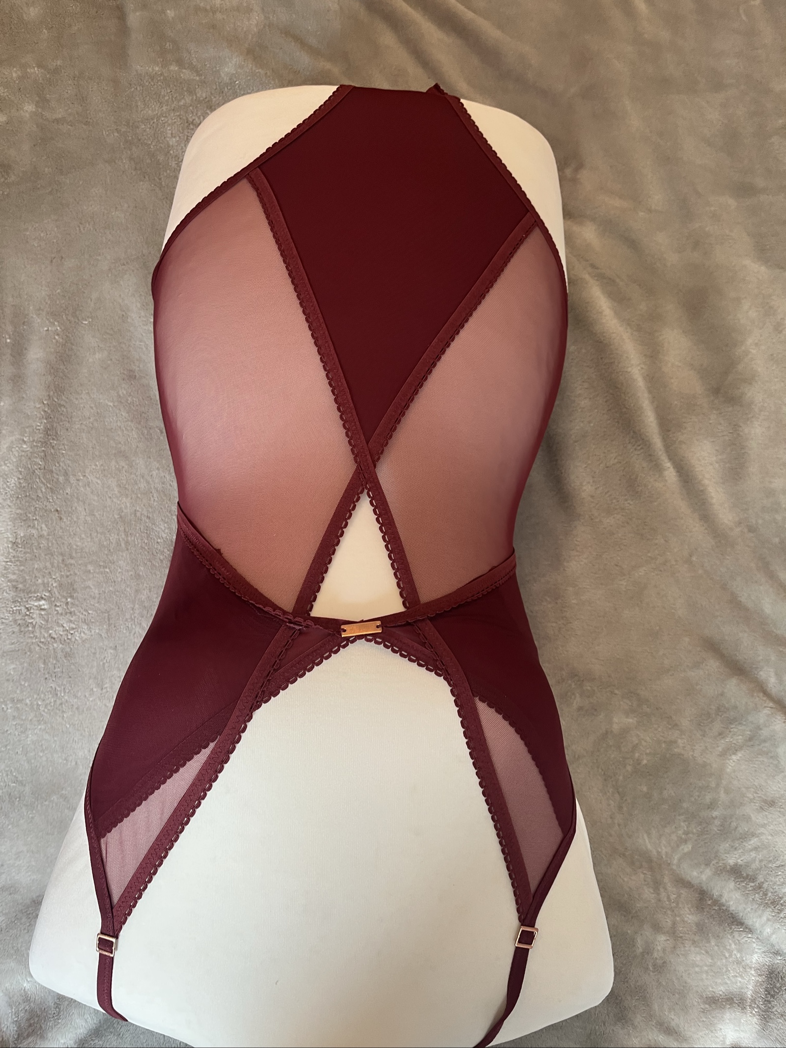Secret Posessions Burgundy Mesh & Satin Bodysuit Medium