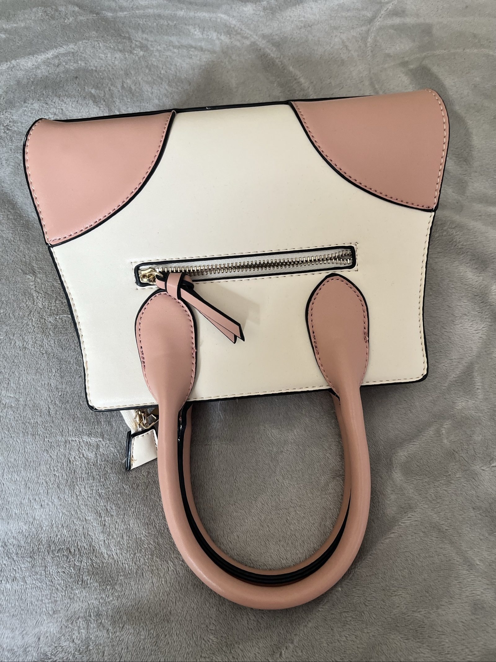 Unbranded Pink & Cream Mini Tote Handbag Compact Size image 2