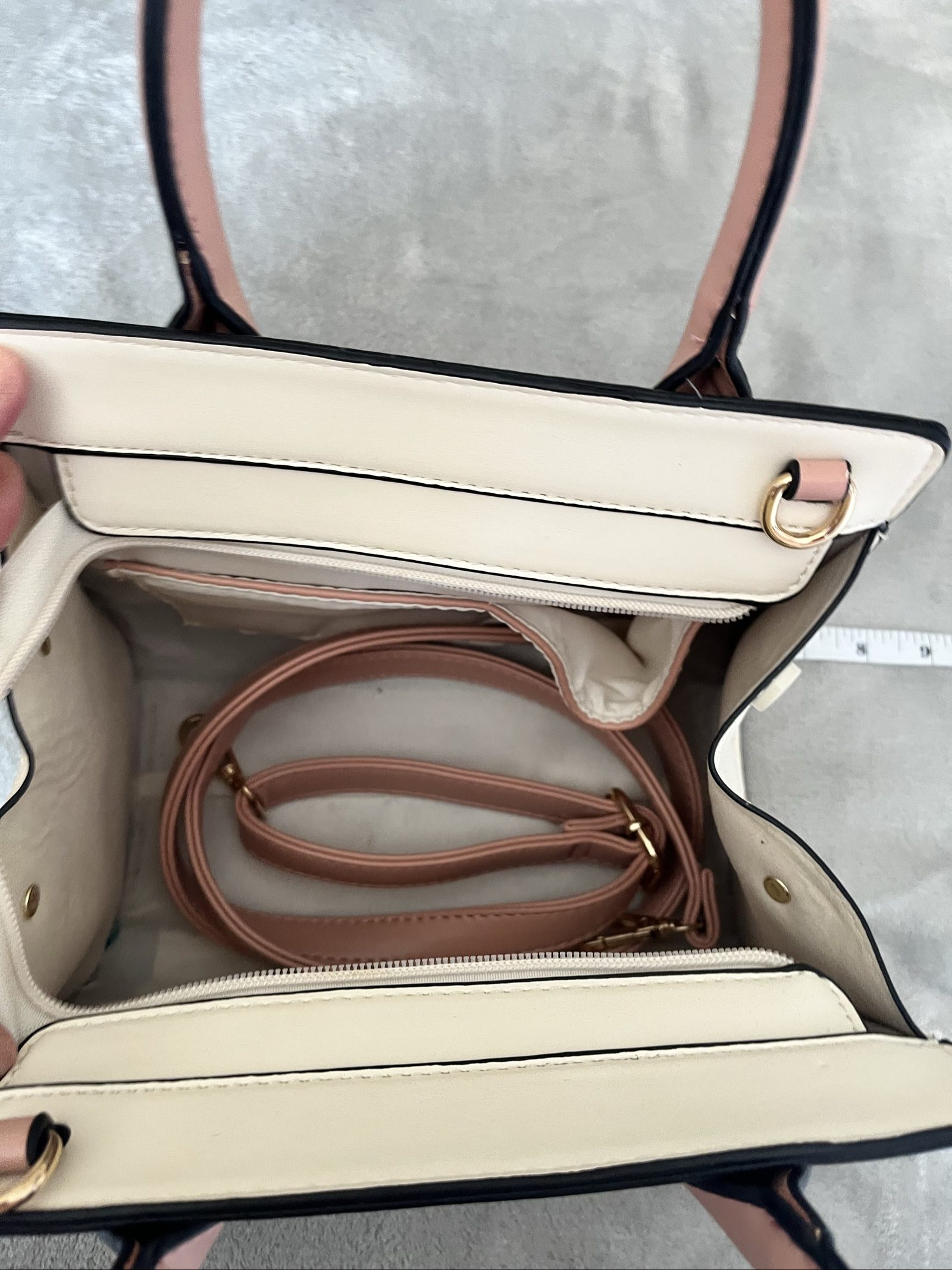 Unbranded Pink & Cream Mini Tote Handbag Compact Size image 7