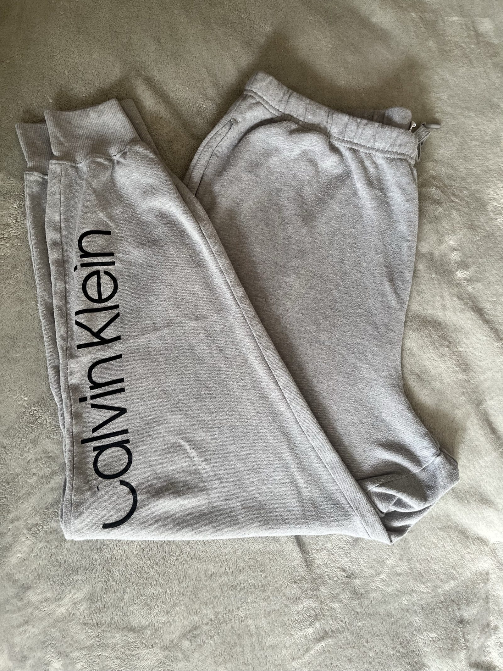 Calvin Klein Grey Sweatpants XL Logo Print Drawstring Waist image 2