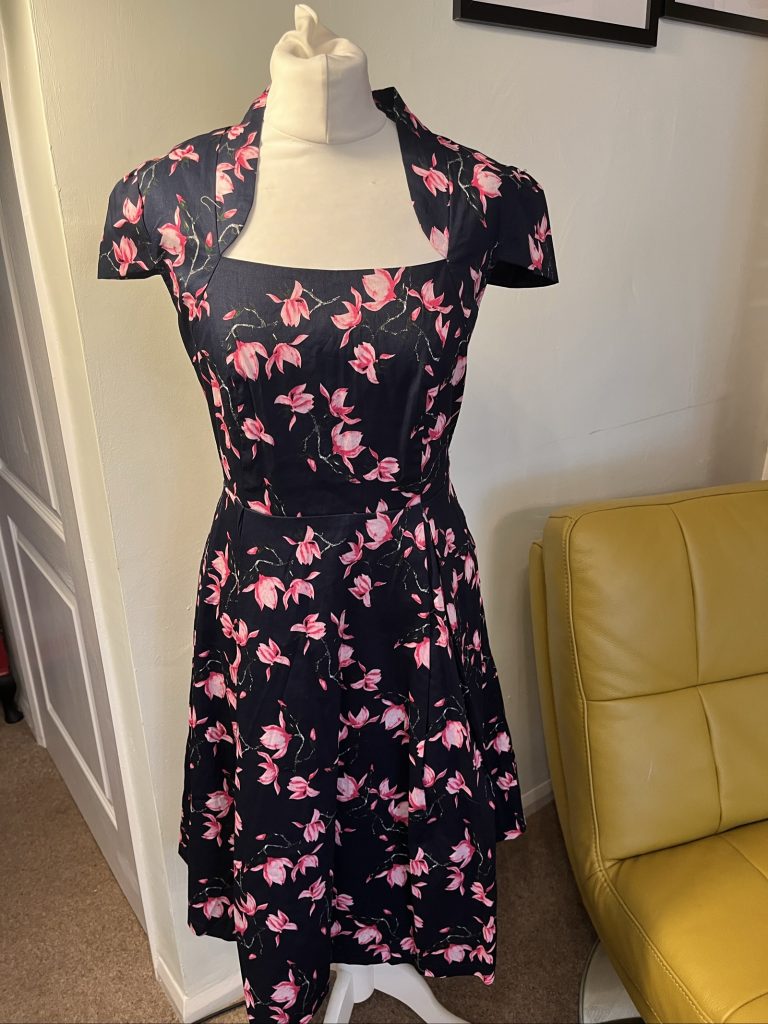 Vintage Stella Morgan Navy & Pink Floral Fit and Flare Dress UK 14