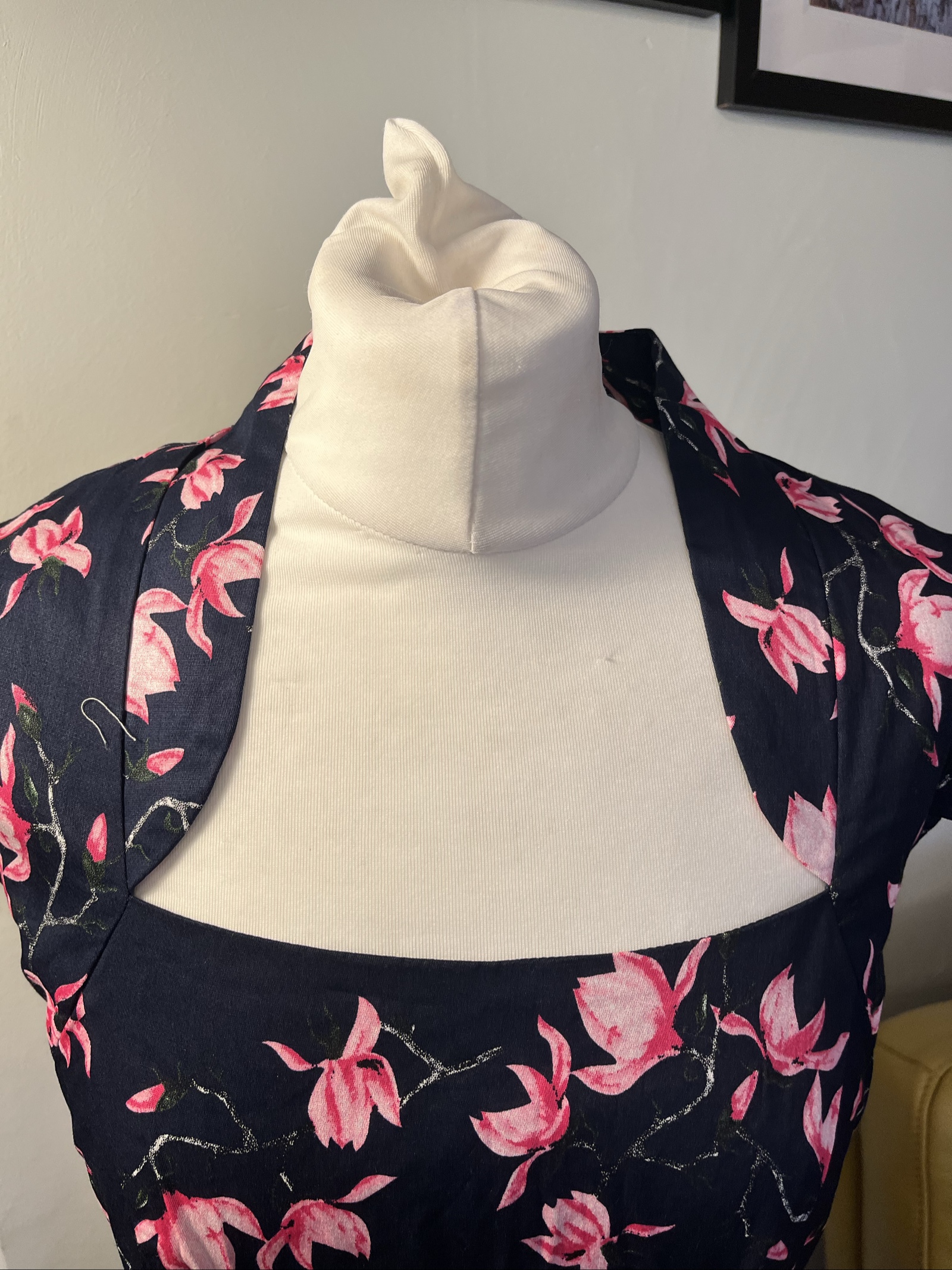 Vintage Stella Morgan Navy & Pink Floral Fit and Flare Dress UK 14 image 2