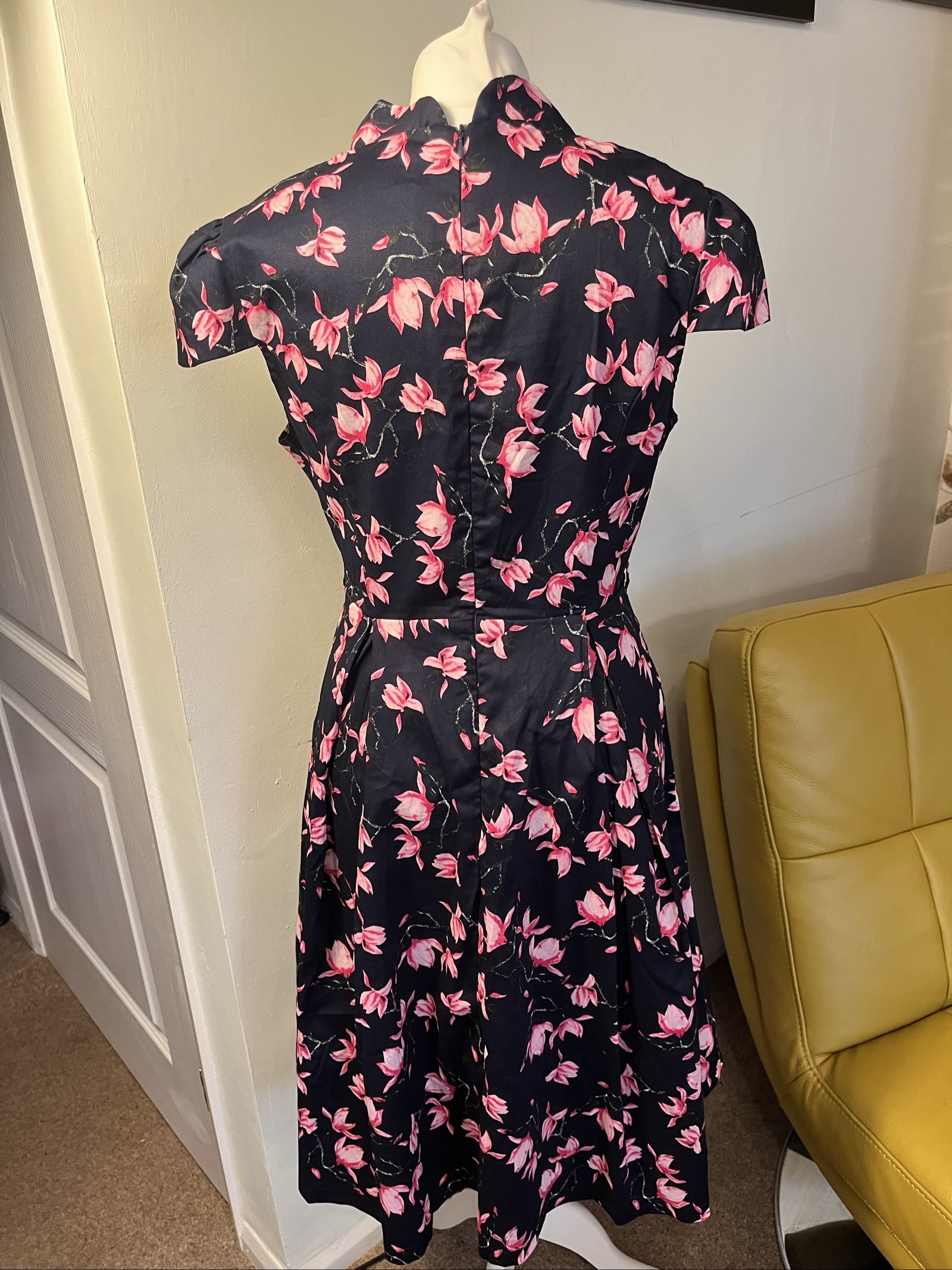 Vintage Stella Morgan Navy & Pink Floral Fit and Flare Dress UK 14 image 5