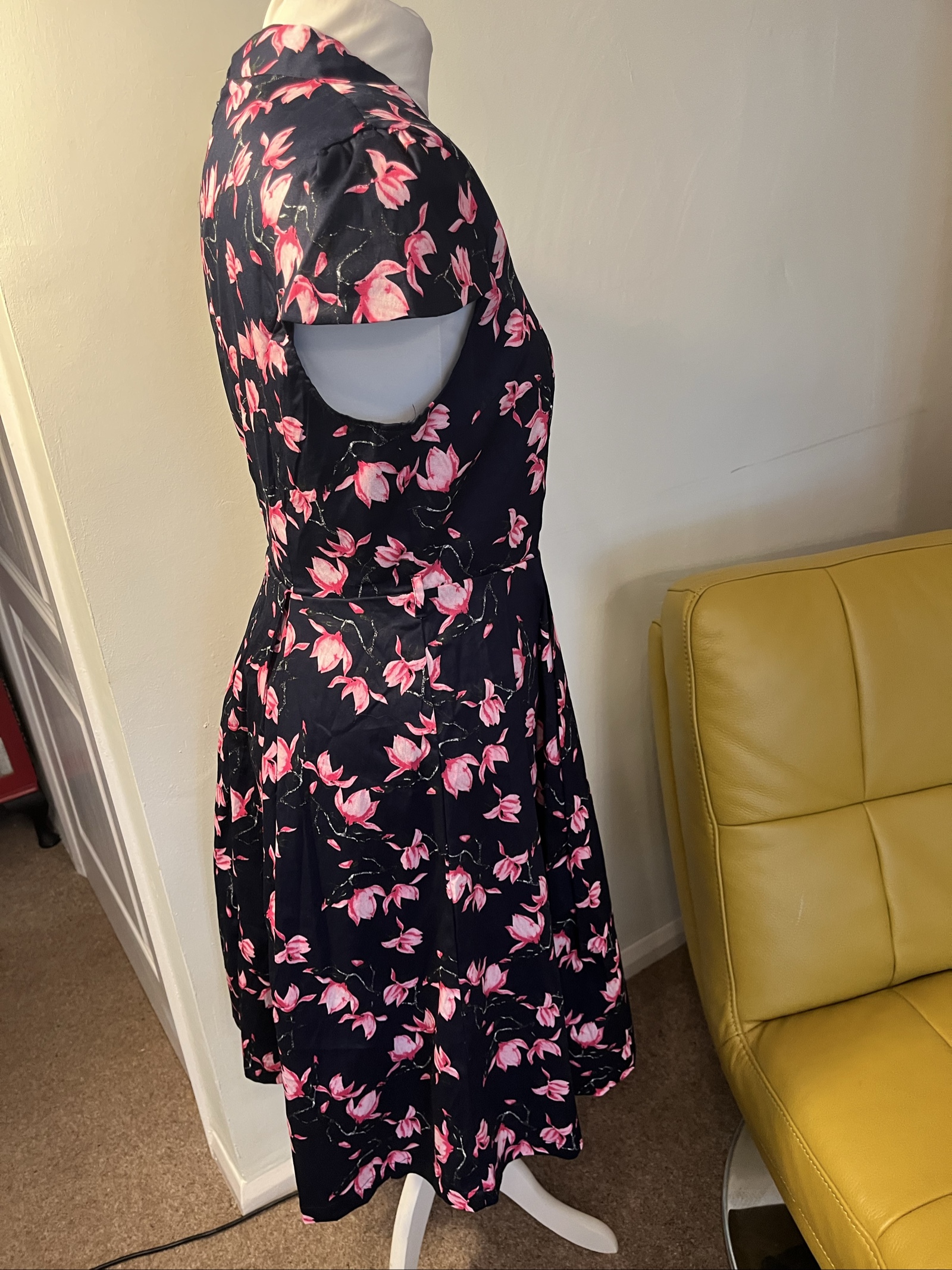 Vintage Stella Morgan Navy & Pink Floral Fit and Flare Dress UK 14 image 6