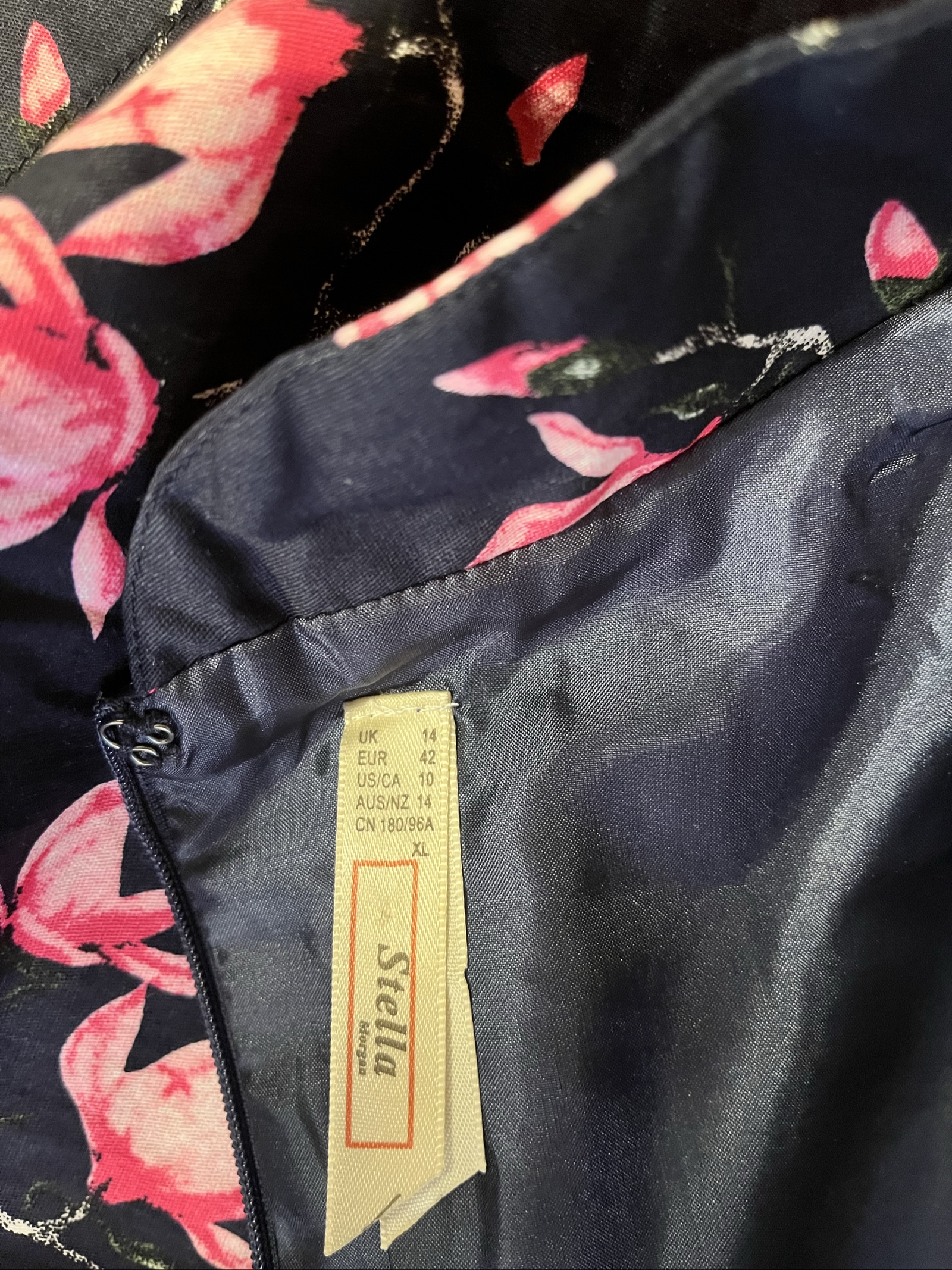 Vintage Stella Morgan Navy & Pink Floral Fit and Flare Dress UK 14 image 8