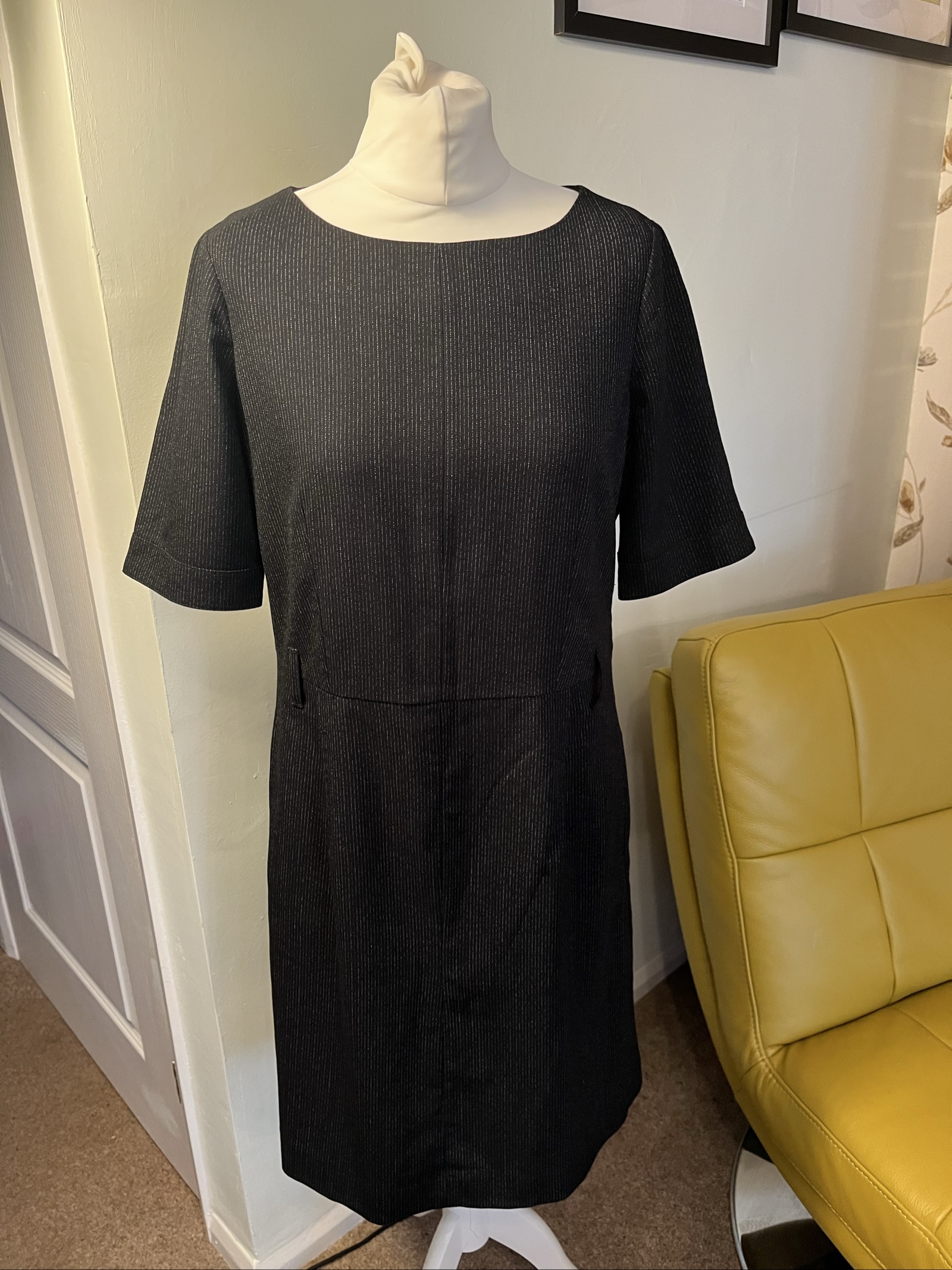 Next Black & Grey Pinstripe Dress UK 14