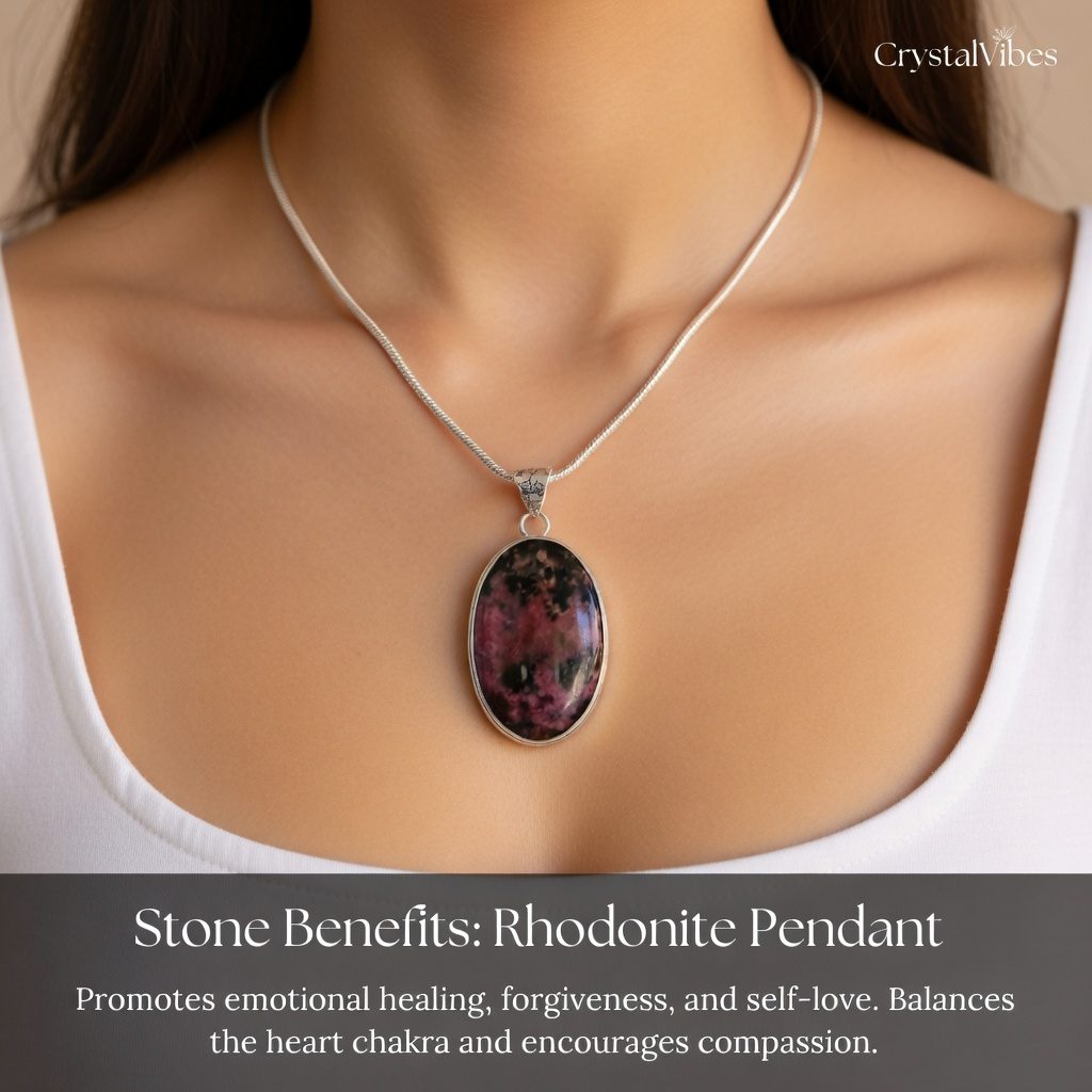 Rhodonite Pendant with Chain – Lab Certified Natural Healing Crystal Necklace