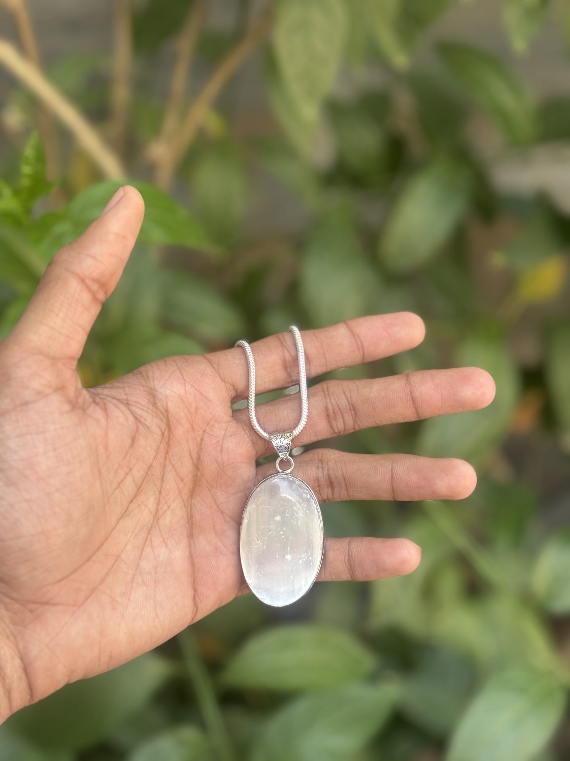 Selenite Pendant with Chain – Lab Certified Natural Healing Crystal Necklace