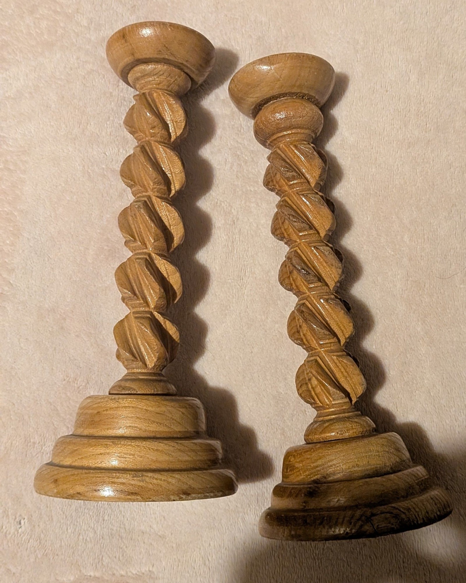 Brown Wooden Spiral Candle Holders Pair image 2