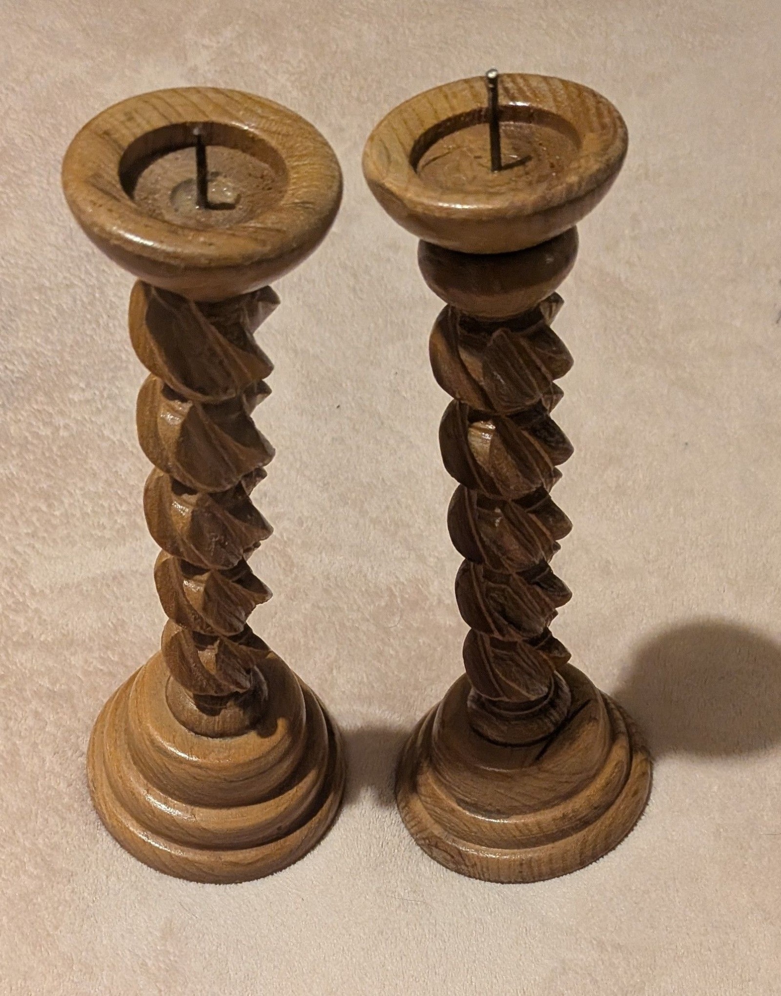 Brown Wooden Spiral Candle Holders Pair image 3