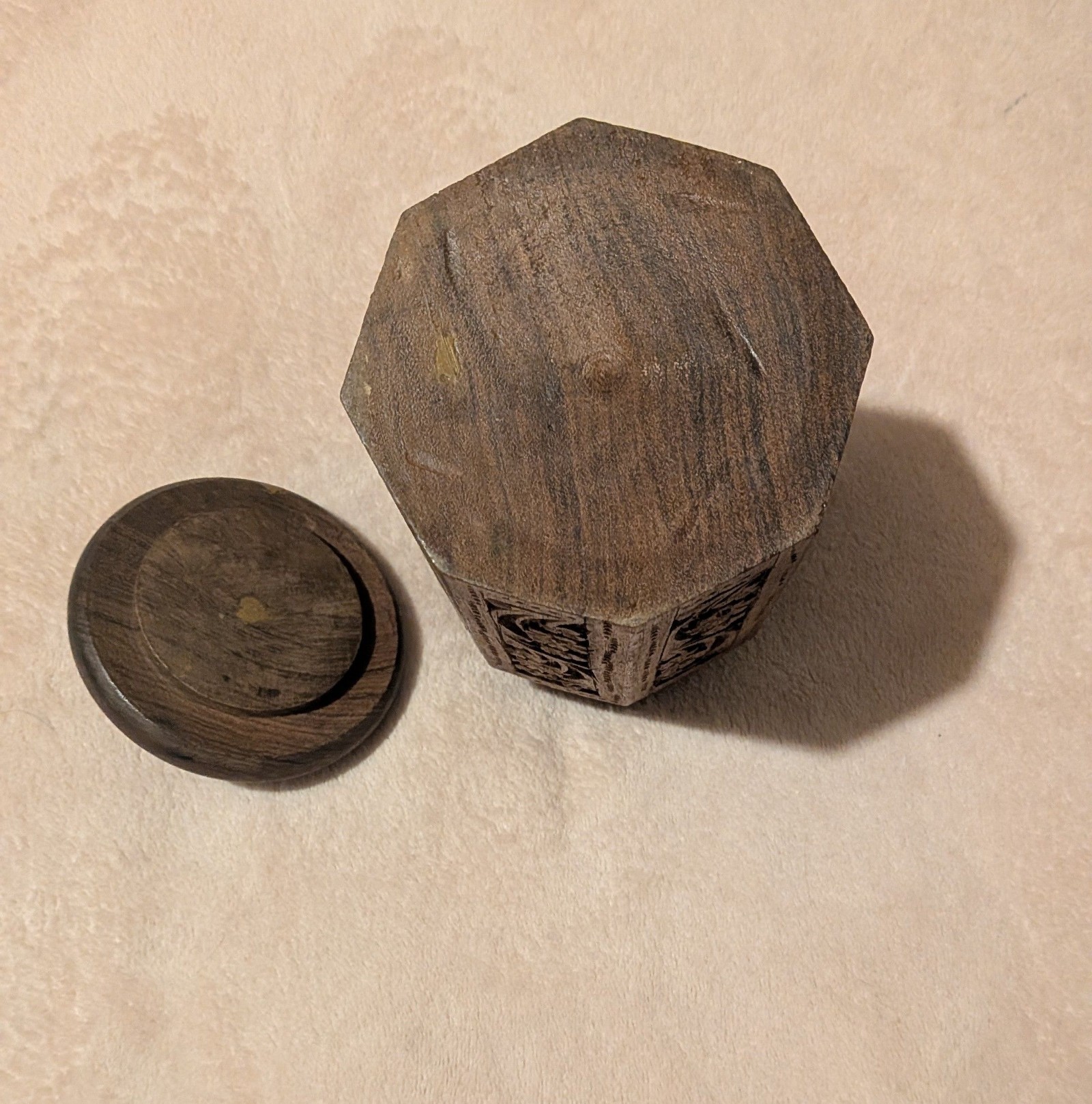 Hand Carved Wood Decorative Container Jar Brown image 3