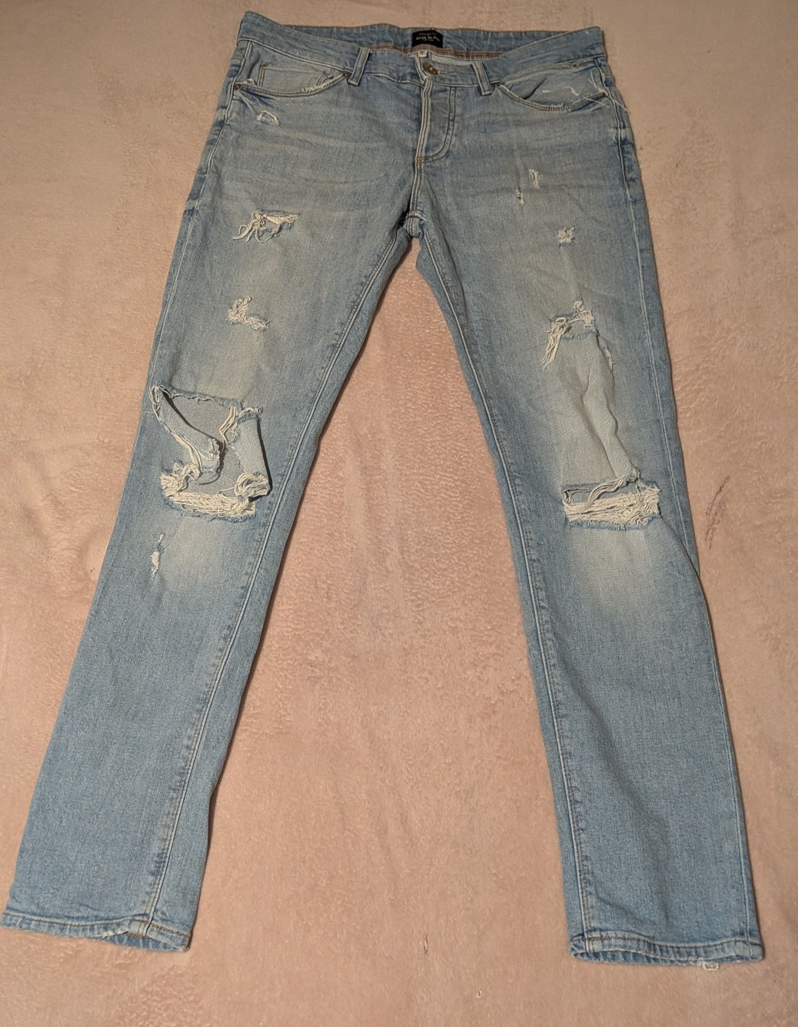 River Island Light Blue Skinny Stretch Jeans 32 Ripped Distressed
