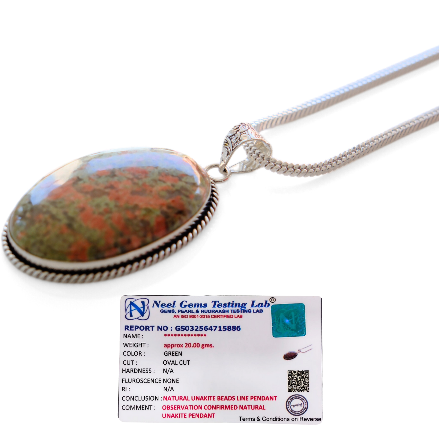 Unakite Pendant with Chain – Lab Certified Natural Healing Crystal Necklace Discover balance, healing, and natural beauty with this elegant Unakite Pendant with Chain, crafted using a lab certified natural Unakite stone. Known for its beautiful blend of green and pink tones, Unakite is a natural stone composed mainly of epidote, feldspar, and quartz, admired for its grounding energy and emotional healing symbolism. Perfect for meditation, healing practices, or stylish everyday wear, this pendant combines earthy elegance with meaningful spiritual energy. image 3