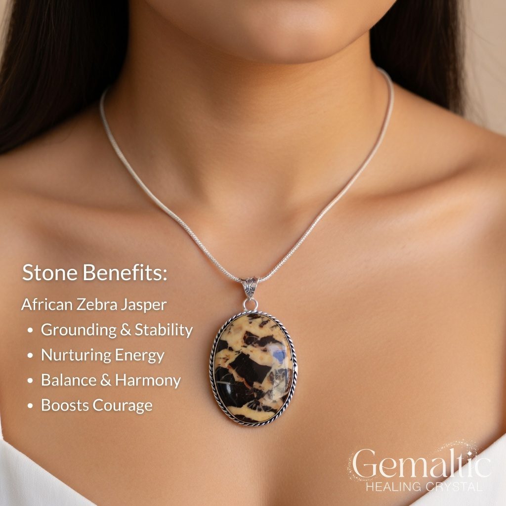 African Zebra Jasper Pendant with Chain – Lab Certified Natural Healing Crystal Necklace