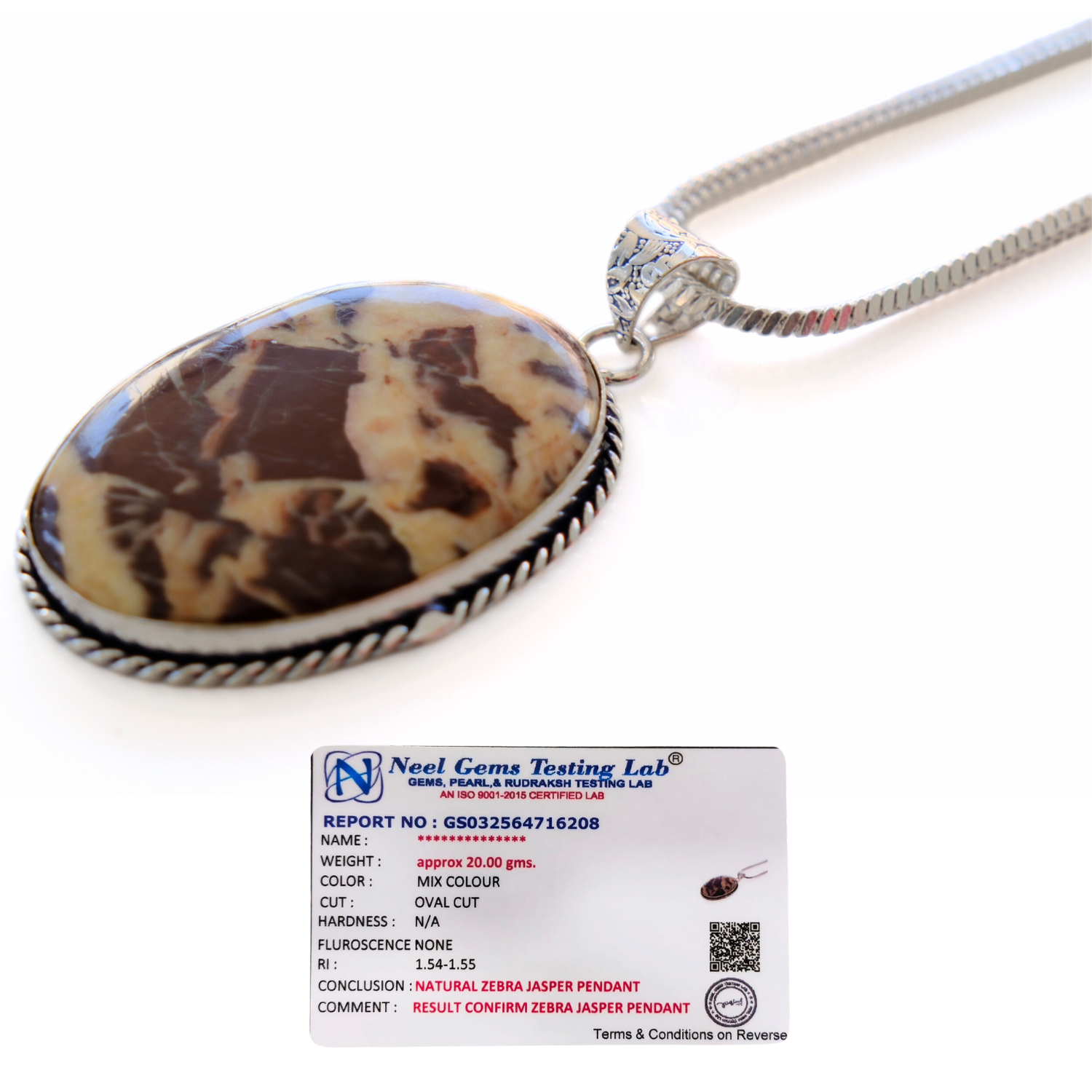African Zebra Jasper Pendant with Chain – Lab Certified Natural Healing Crystal Necklace image 3