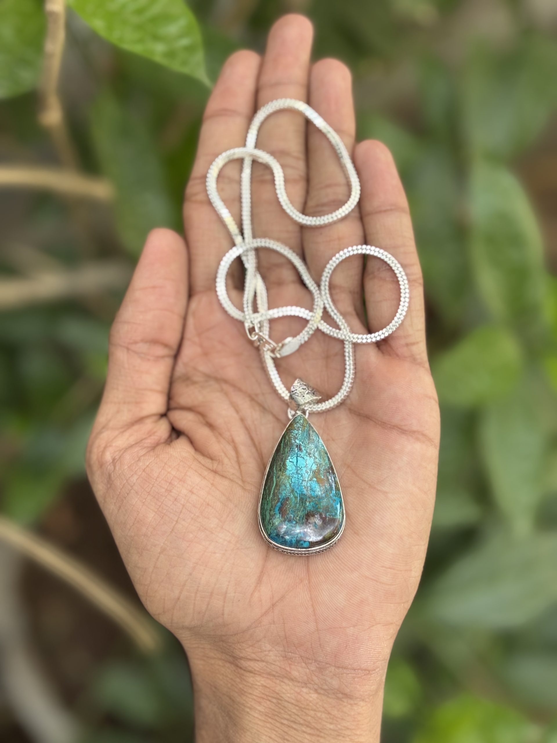 Blue Apatite Drop Pendant with 24-Inch Chain – Certified Natural Crystal Necklace for Men & Women image 2