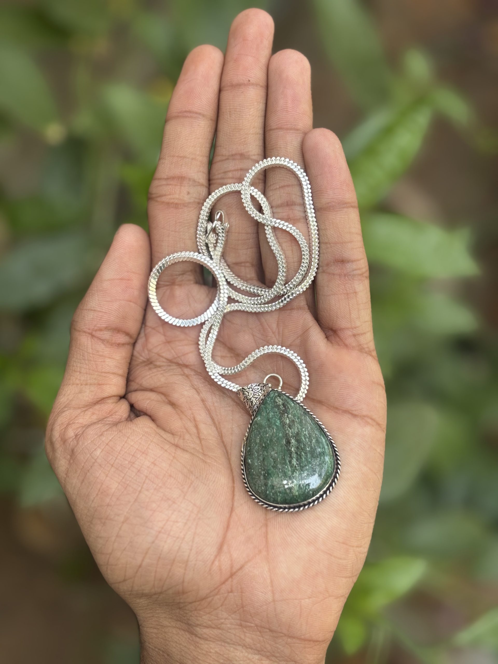 Green Jasper Drop Pendant with 24-Inch Chain – Certified Natural Crystal Necklace for Men & Women image 2