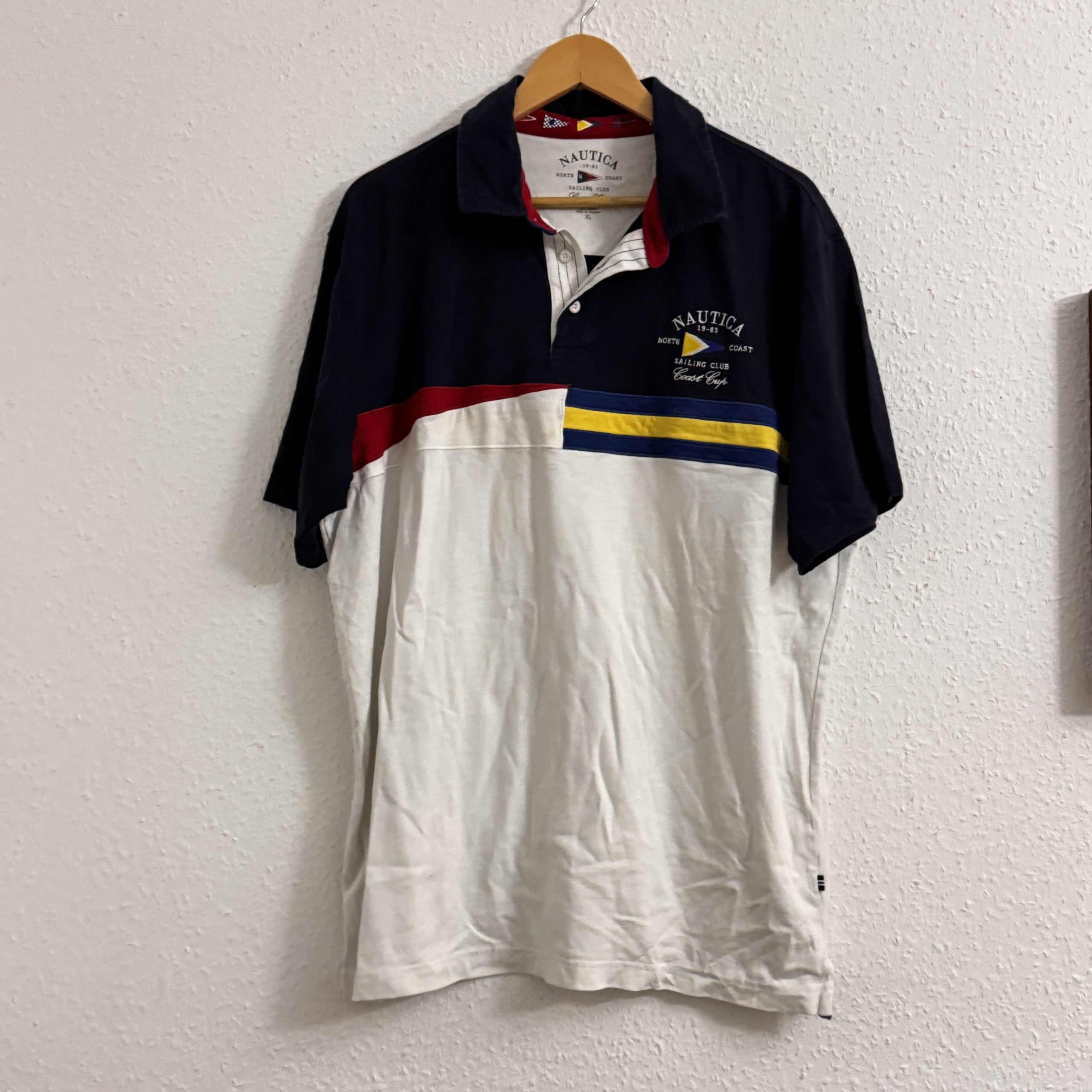 Nautica Navy, White & Yellow Polo Shirt XL Sailing Club Logo 2485 image 2