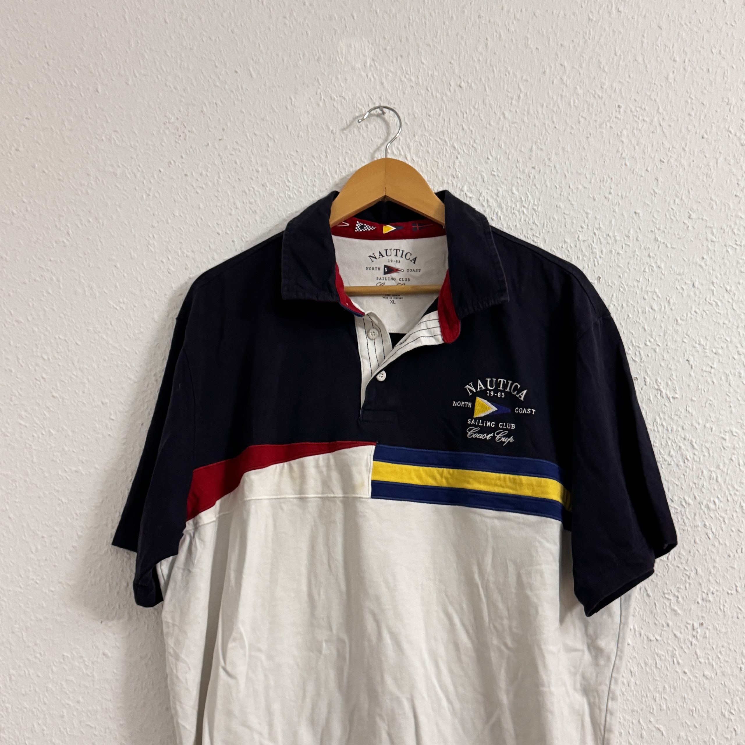 Nautica Navy, White & Yellow Polo Shirt XL Sailing Club Logo 2485 image 3